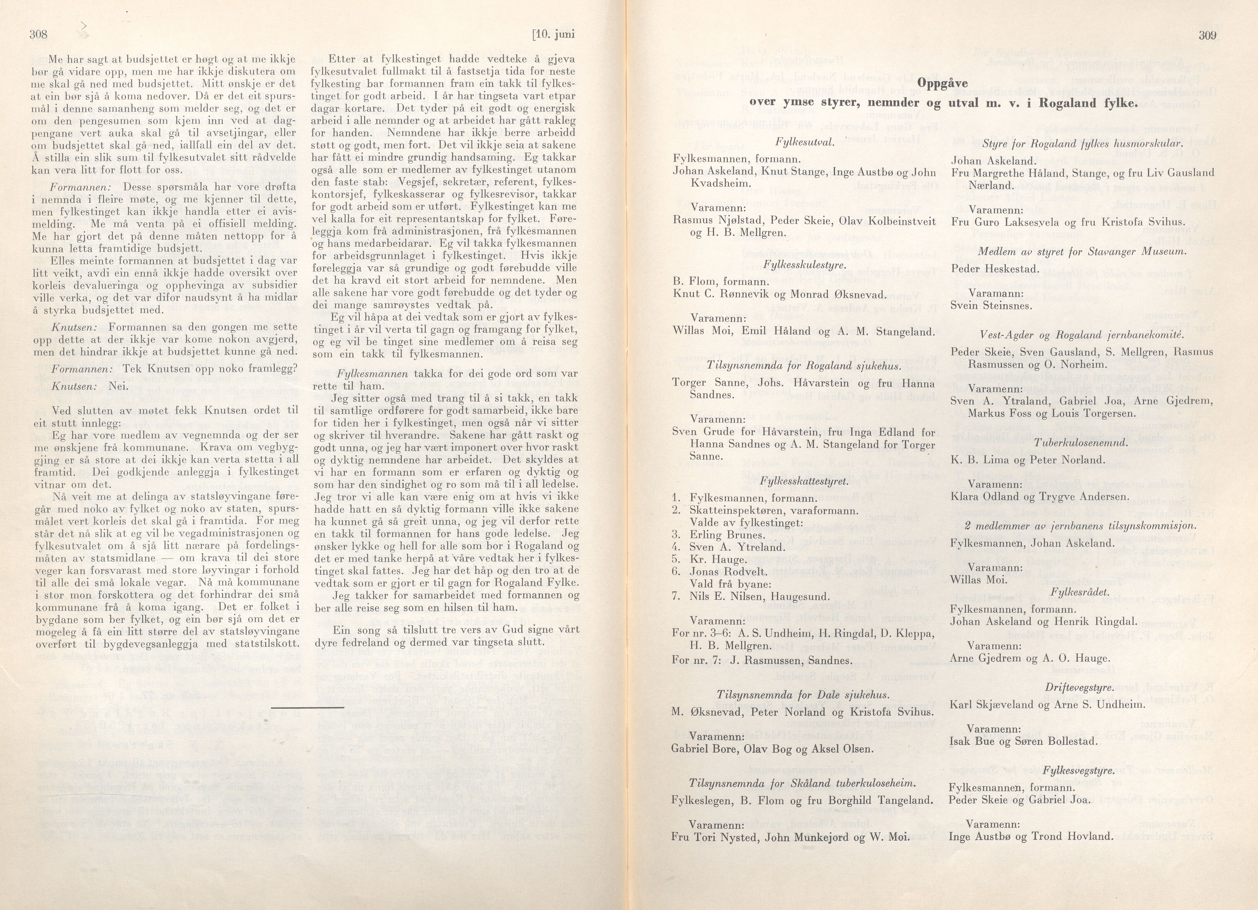 Rogaland fylkeskommune - Fylkesrådmannen , IKAR/A-900/A/Aa/Aaa/L0069: Møtebok , 1950, p. 308-309