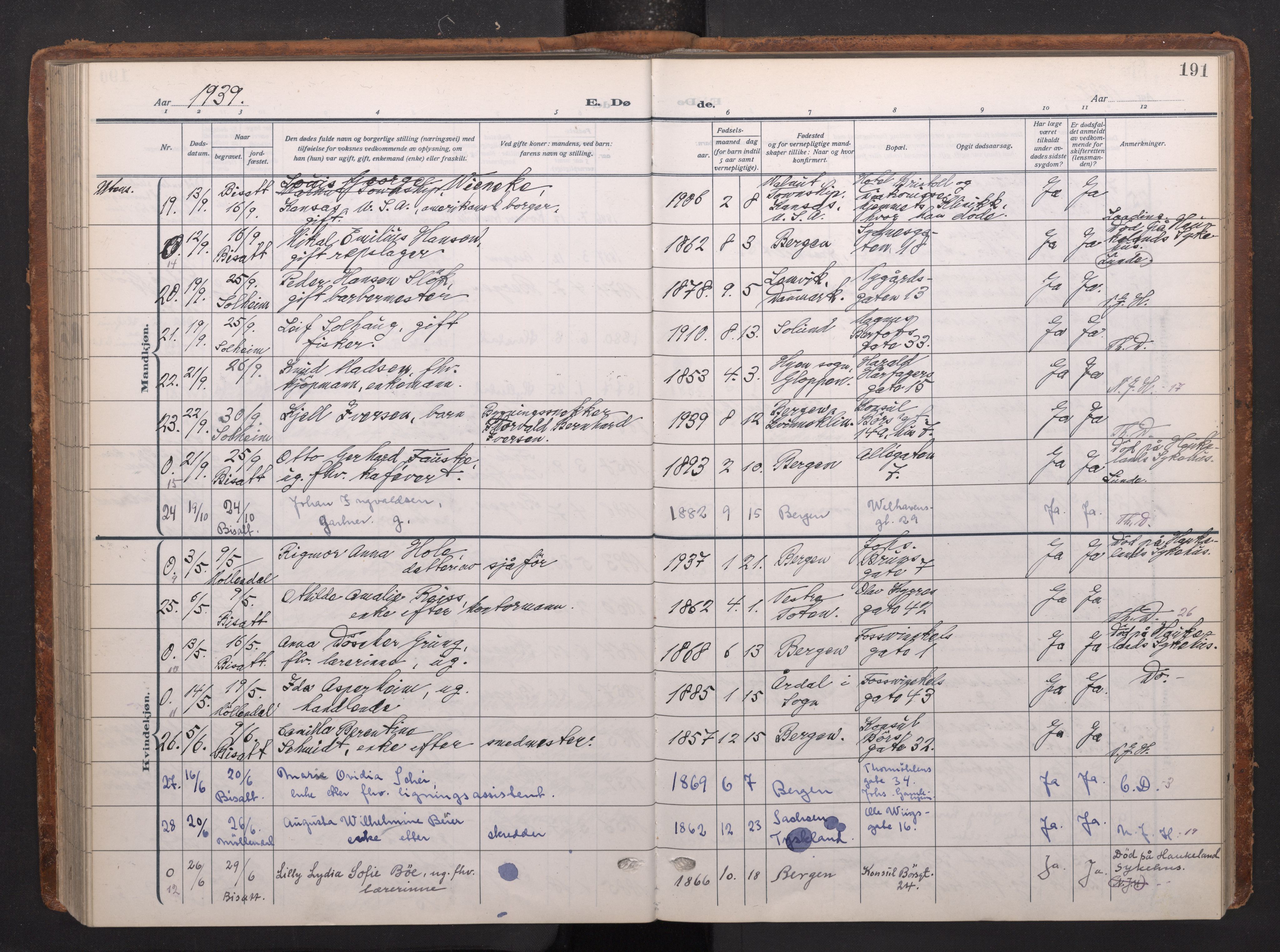 Johanneskirken sokneprestembete, AV/SAB-A-76001/H/Haa/L0020: Parish register (official) no. E 2, 1916-1951, p. 191