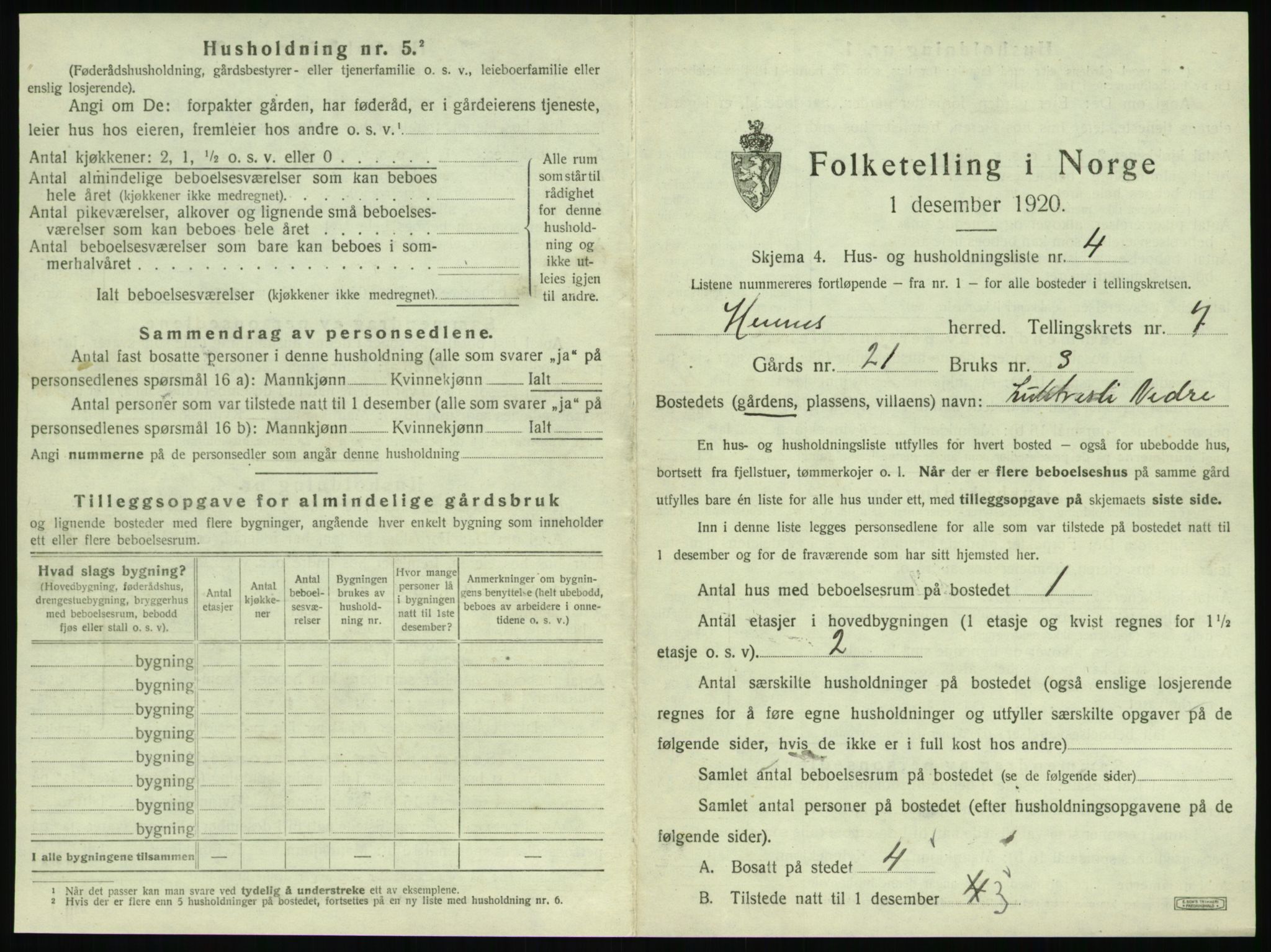 SAT, 1920 census for Hemnes, 1920, p. 1060