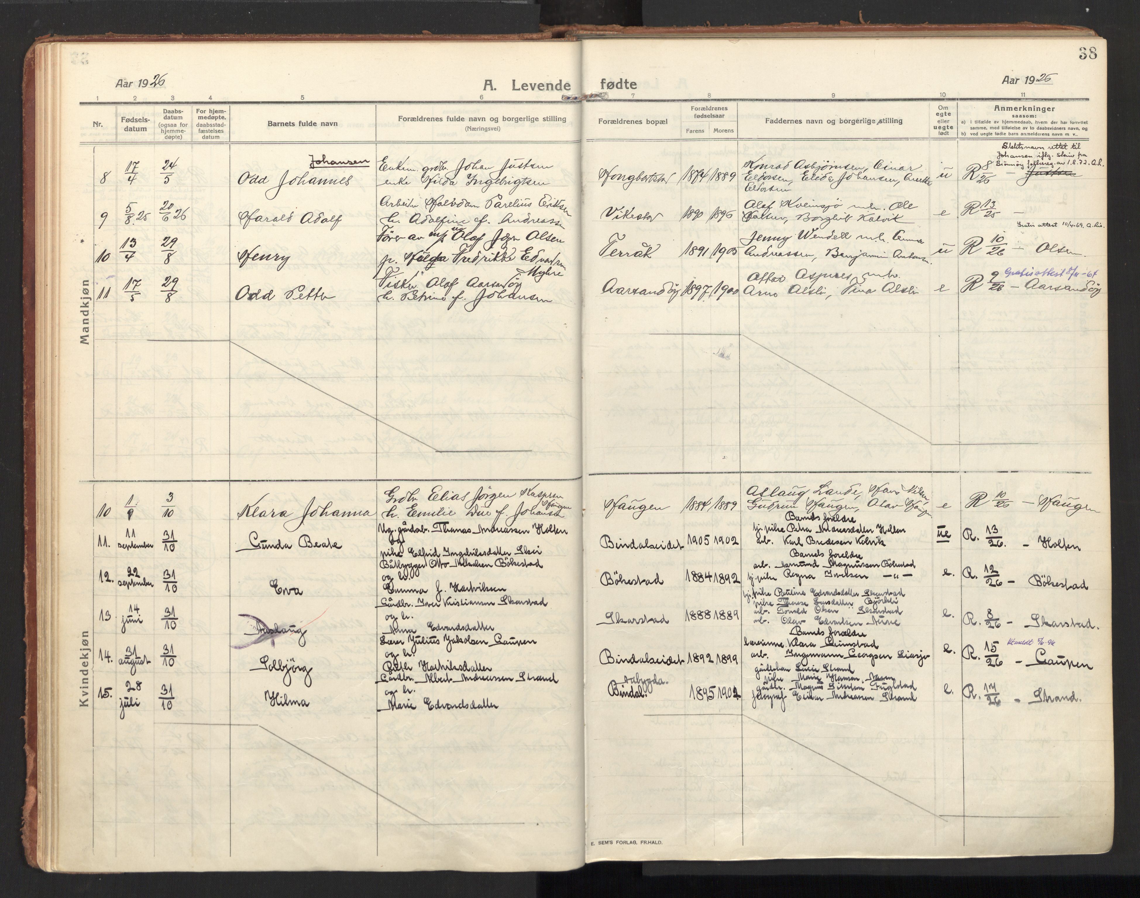 Ministerialprotokoller, klokkerbøker og fødselsregistre - Nordland, AV/SAT-A-1459/810/L0156: Parish register (official) no. 810A15, 1915-1930, p. 38