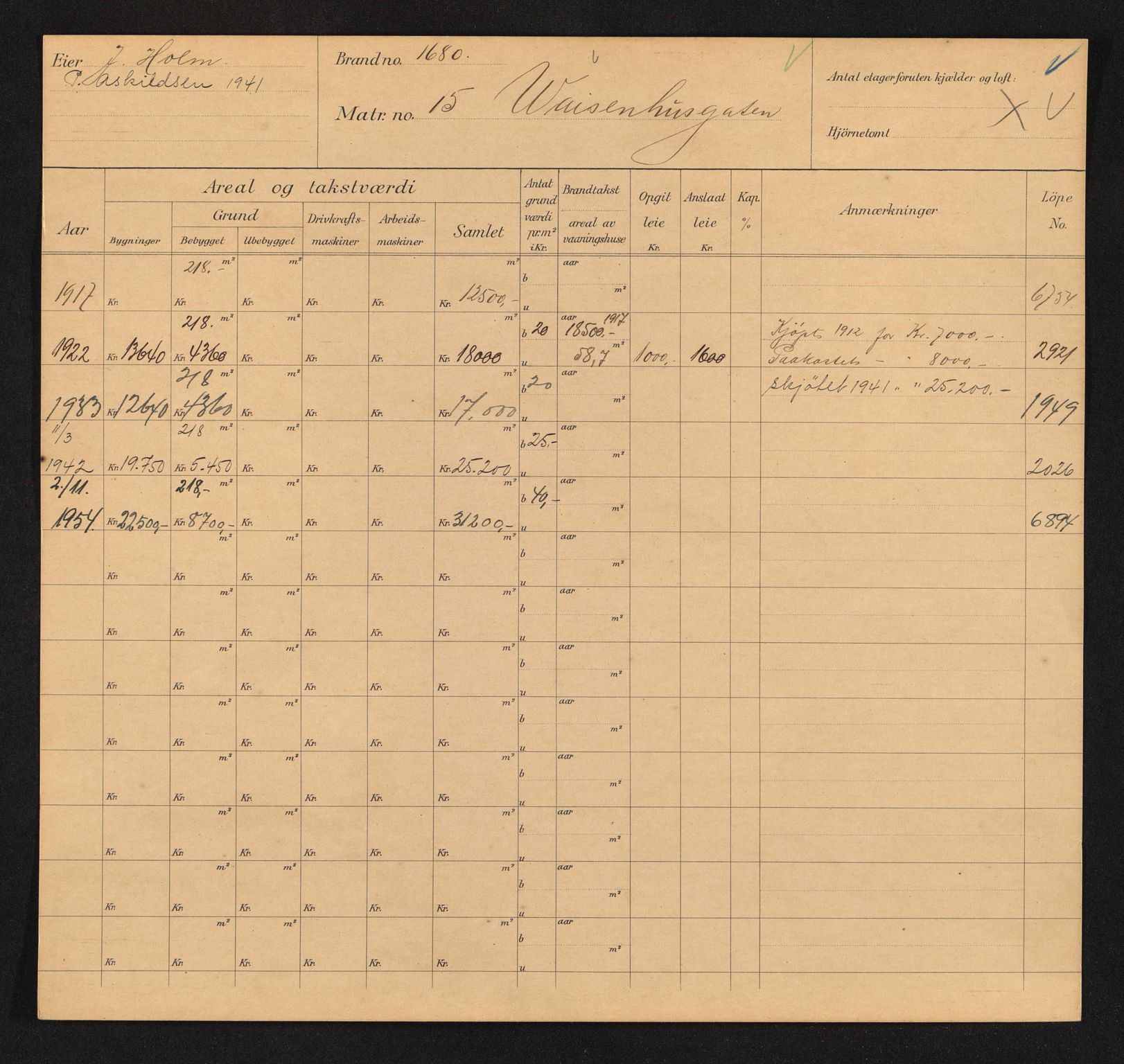 Stavanger kommune. Skattetakstvesenet, BYST/A-0440/F/Fa/Faa/L0044/0004: Skattetakstkort / Vaisenhusgata 3 - 60