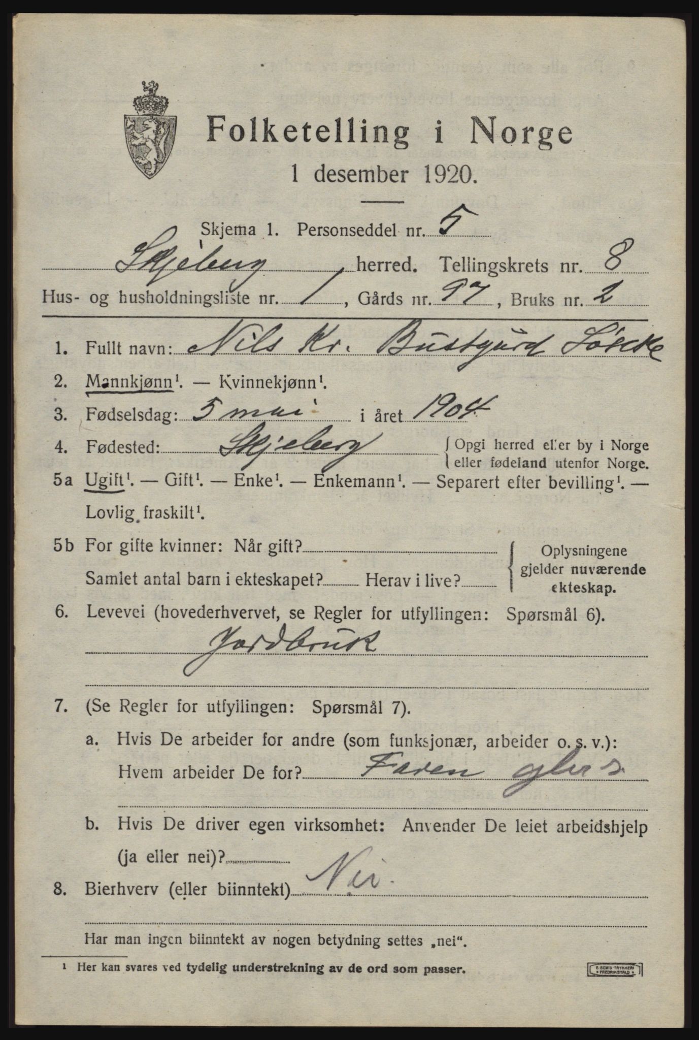 SAO, 1920 census for Skjeberg, 1920, p. 7891