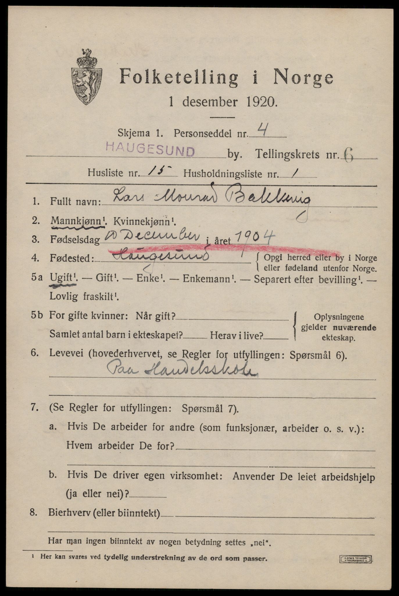 SAST, 1920 census for Haugesund, 1920, p. 21687