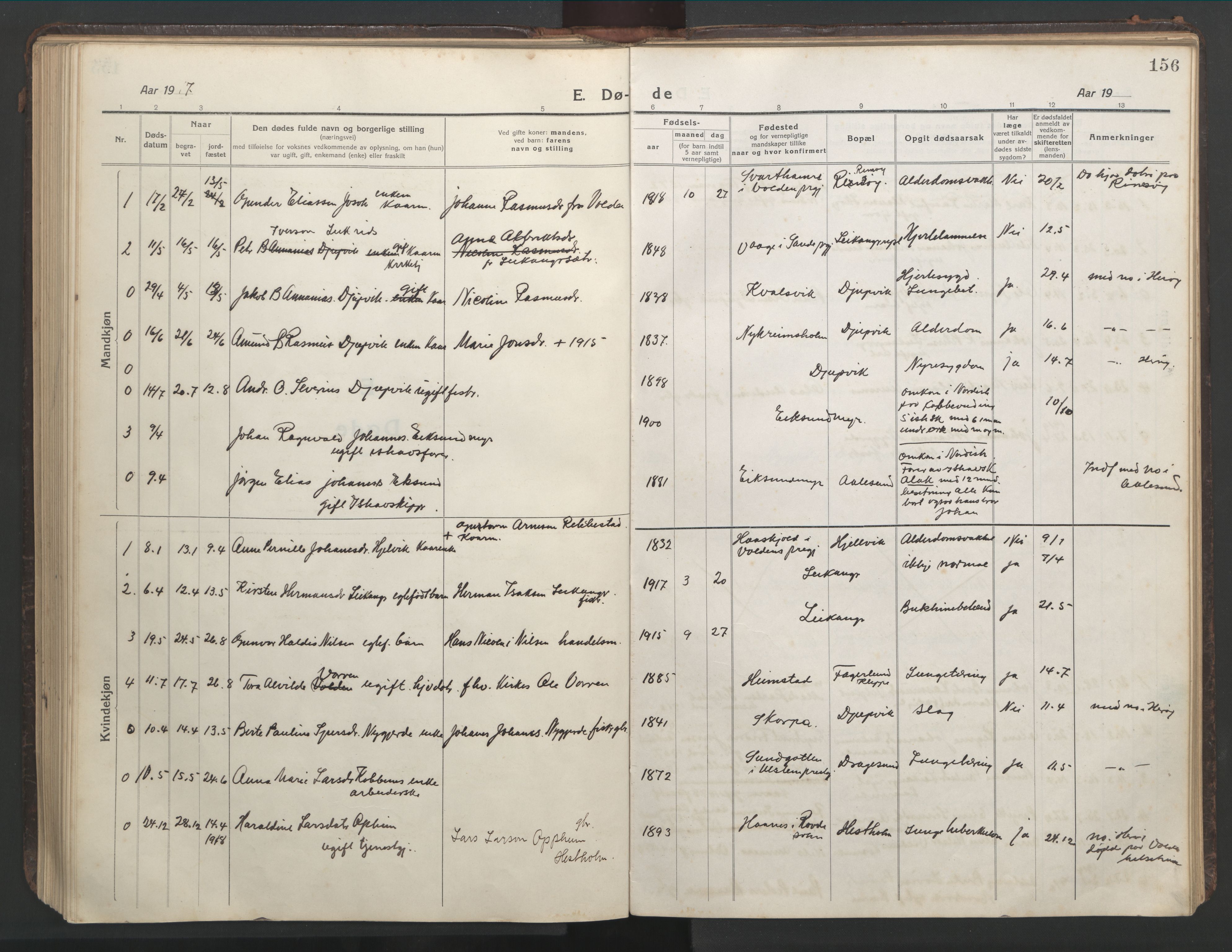 Ministerialprotokoller, klokkerbøker og fødselsregistre - Møre og Romsdal, AV/SAT-A-1454/508/L0099: Parish register (copy) no. 508C03, 1917-1947, p. 156