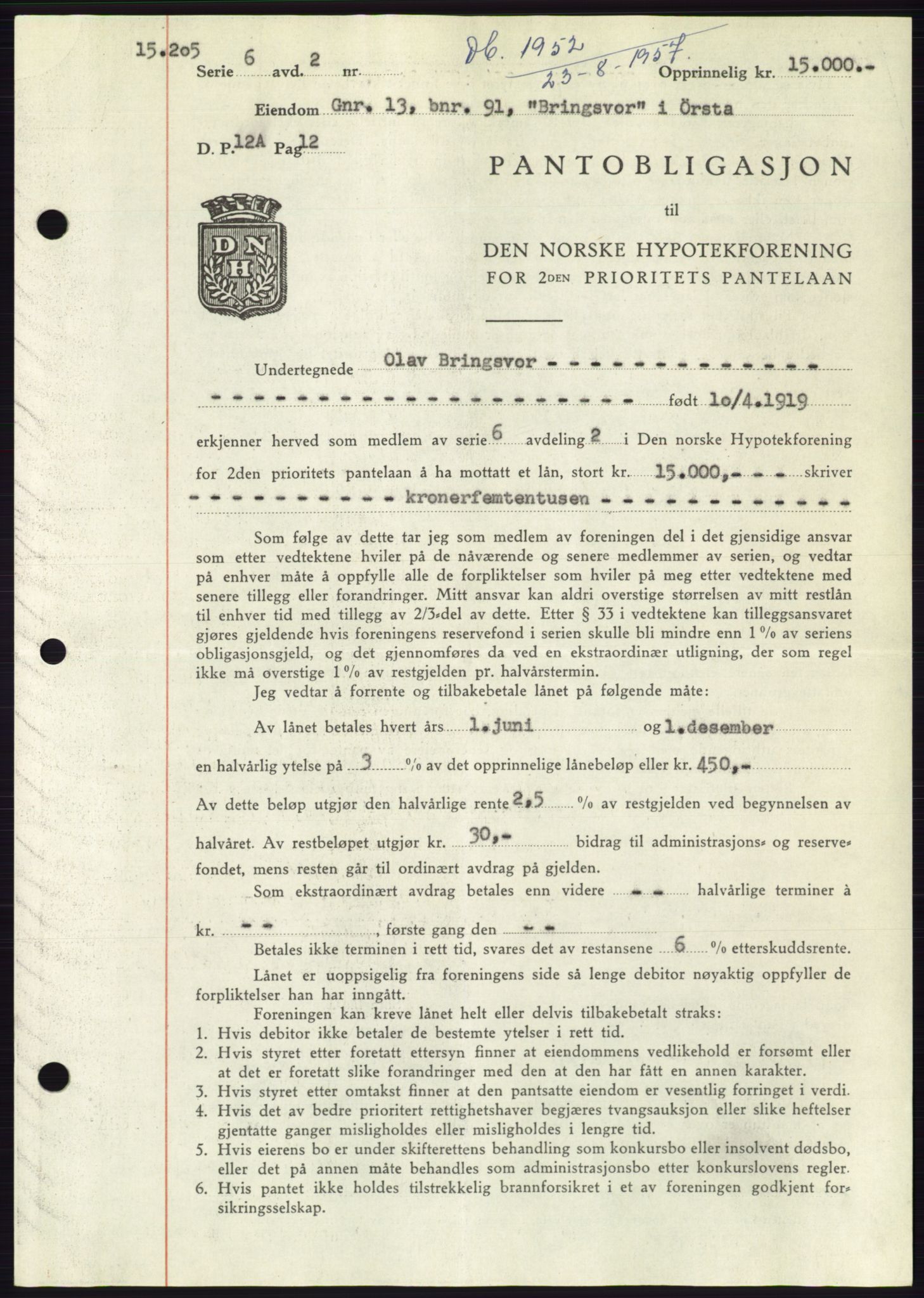 Søre Sunnmøre sorenskriveri, AV/SAT-A-4122/1/2/2C/L0130: Mortgage book no. 18B, 1957-1958, Diary no: : 1952/1957