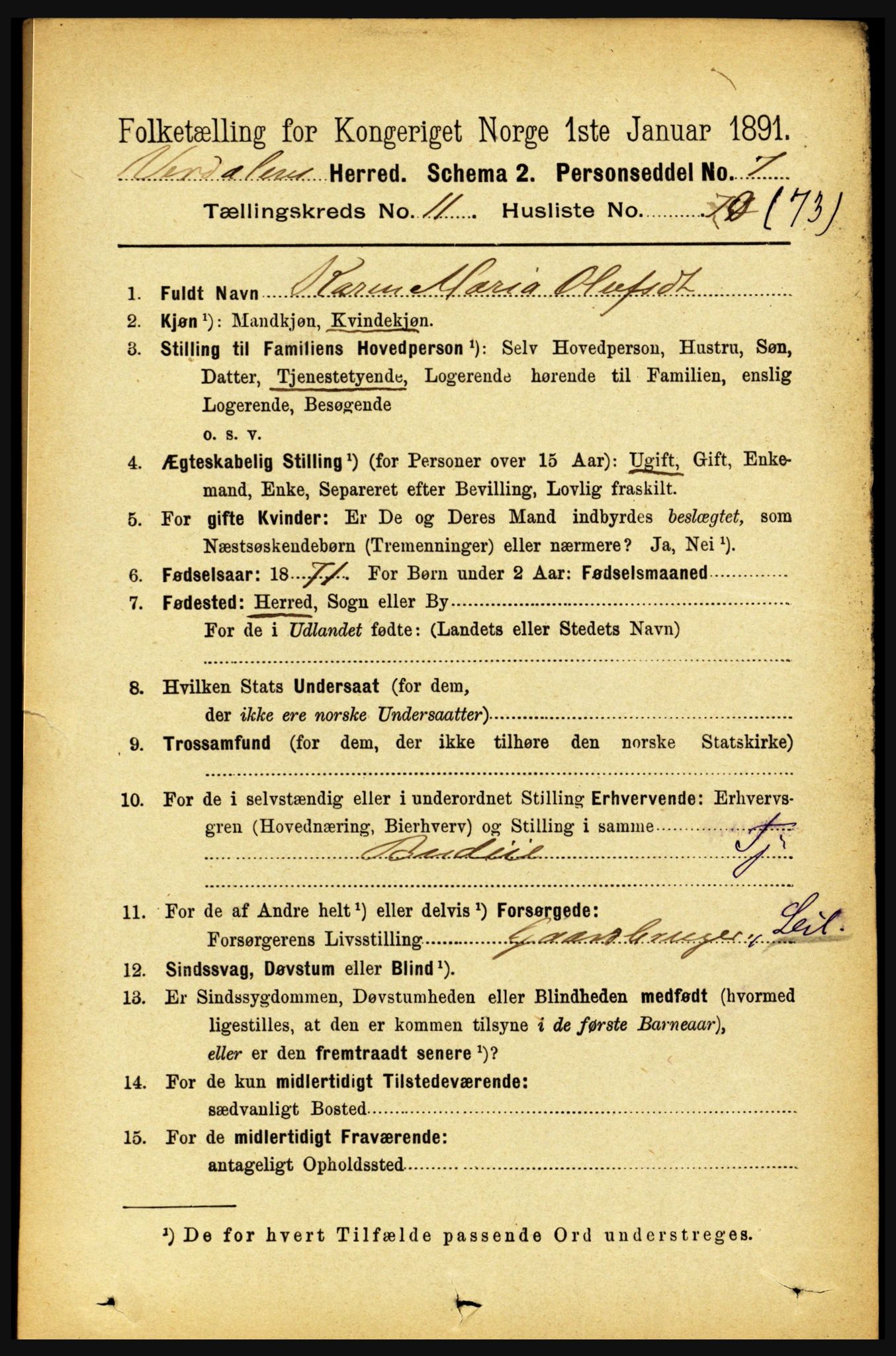 RA, 1891 census for 1721 Verdal, 1891, p. 6382