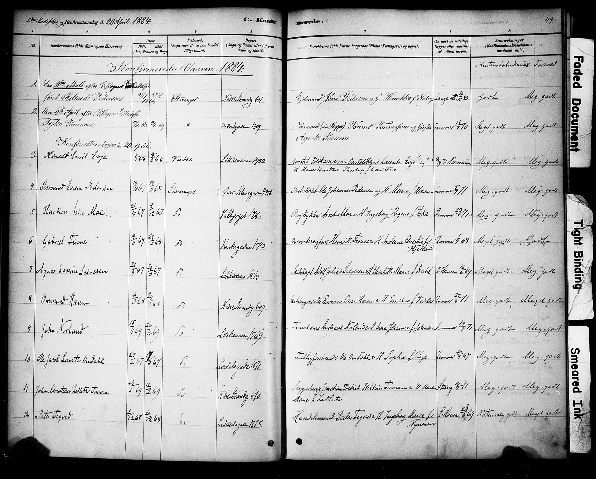 Domkirken sokneprestkontor, SAST/A-101812/001/30/30BA/L0028: Parish register (official) no. A 27, 1878-1896, p. 49