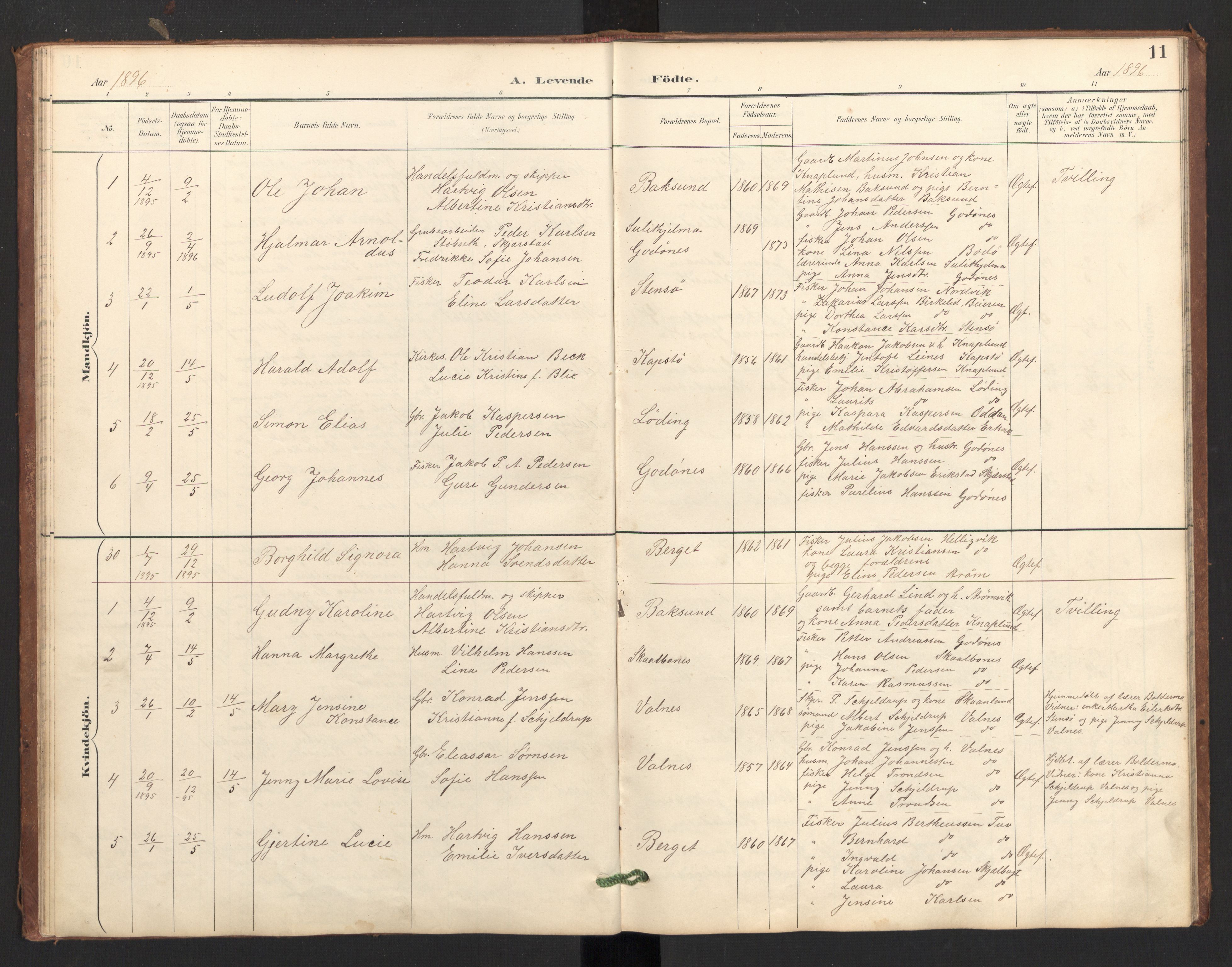 Ministerialprotokoller, klokkerbøker og fødselsregistre - Nordland, SAT/A-1459/804/L0087: Parish register (official) no. 804A08, 1894-1907, p. 11