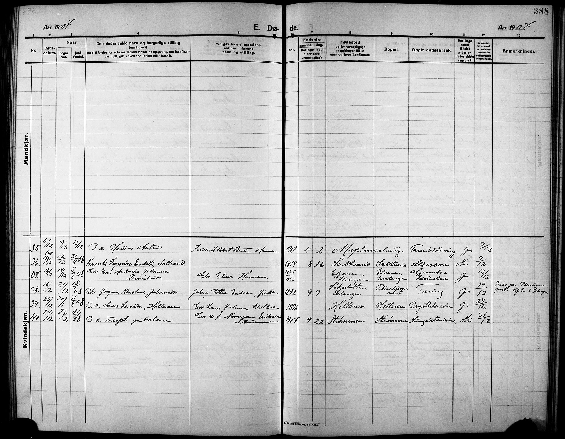 Ibestad sokneprestembete, SATØ/S-0077/H/Ha/Hab/L0009klokker: Parish register (copy) no. 9, 1902-1914, p. 388