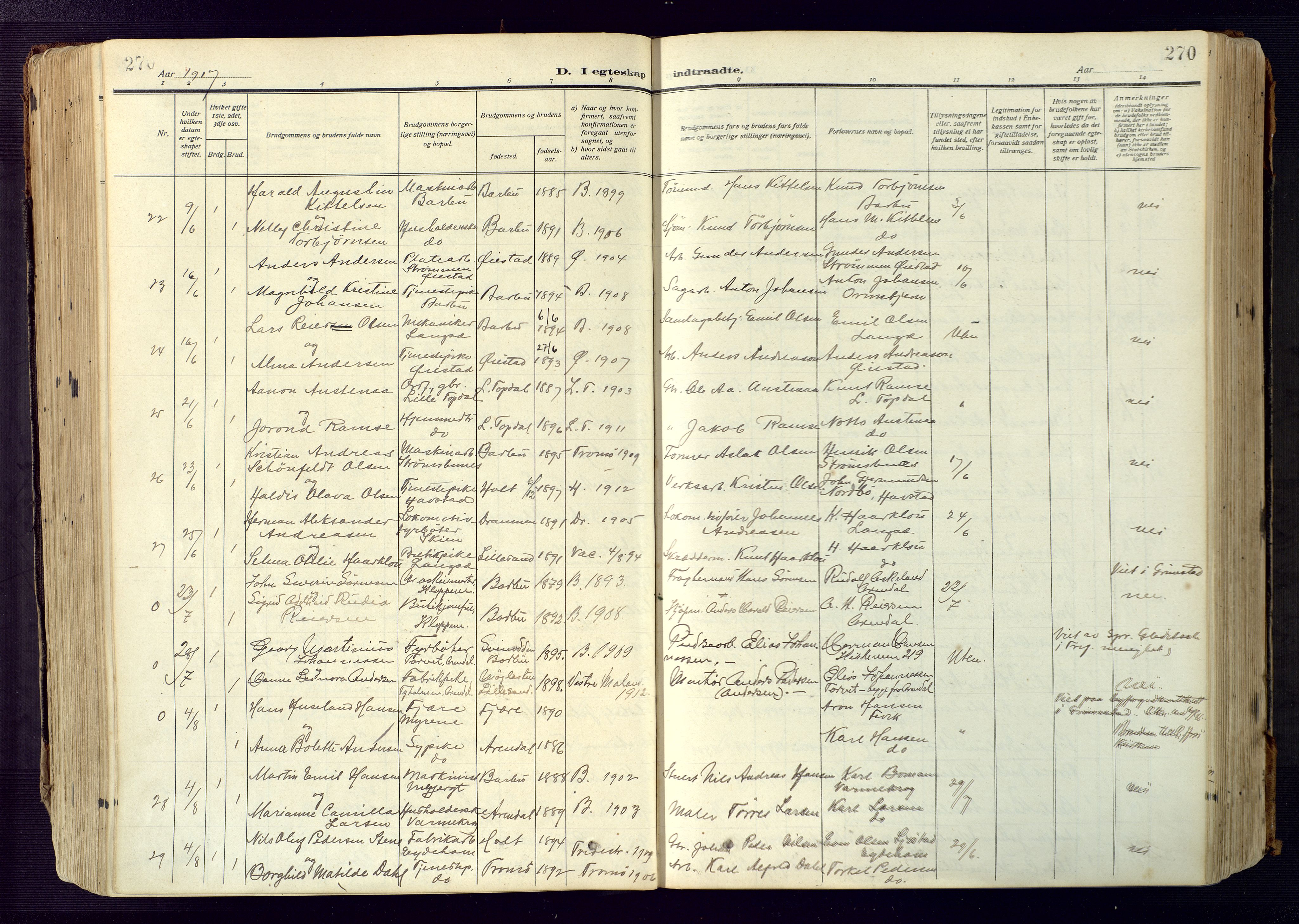 Barbu sokneprestkontor, SAK/1111-0003/F/Fa/L0006: Parish register (official) no. A 6, 1910-1929, p. 270