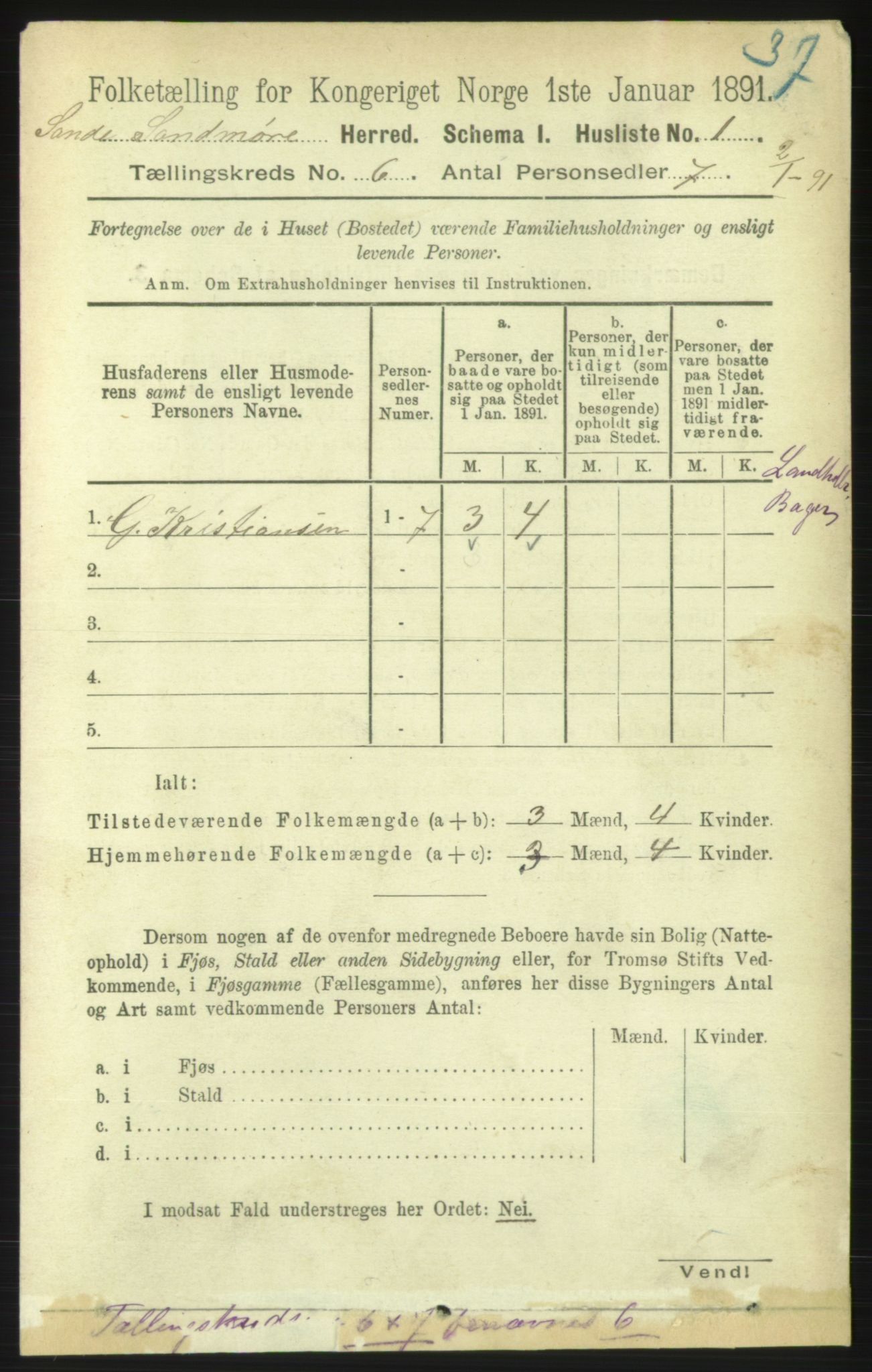 RA, 1891 census for 1514 Sande, 1891, p. 991