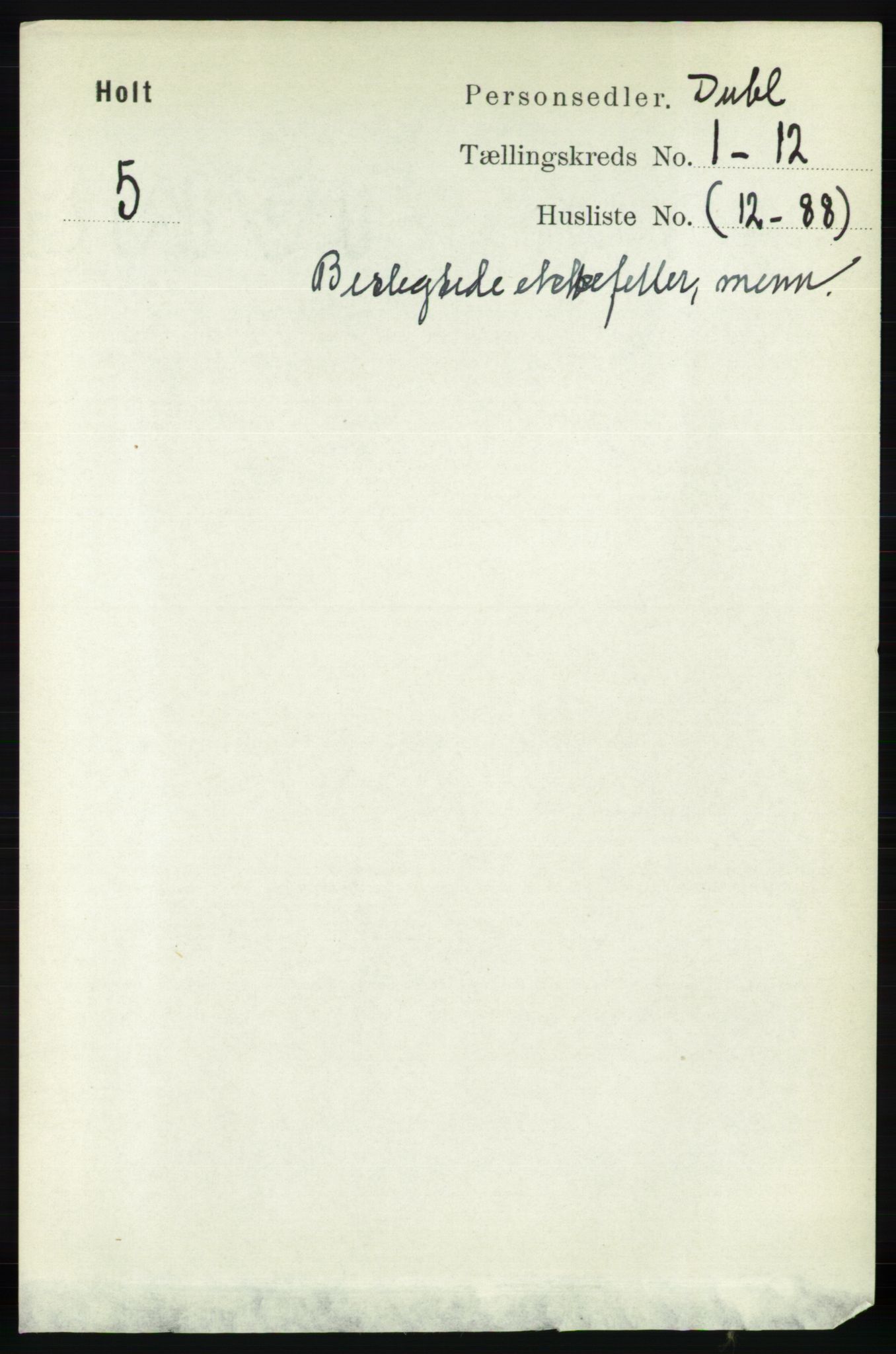 RA, Census 1891 for Nedenes amt: Gjenparter av personsedler for beslektede ektefeller, menn, 1891, p. 267