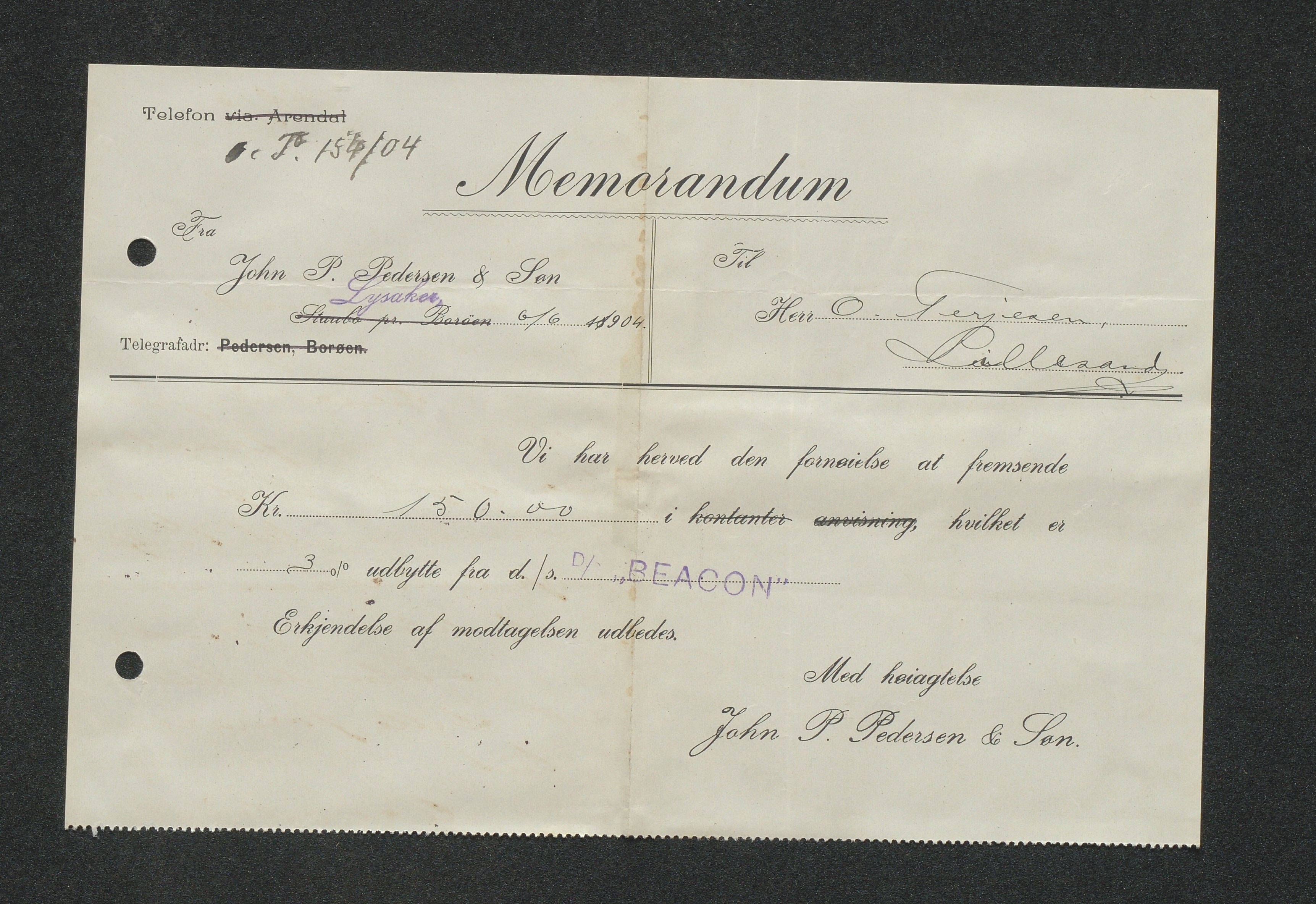 O. Terjesens rederi, AAKS/PA-2525/E/E01/L0013: Korrespondanse, 1904-1905