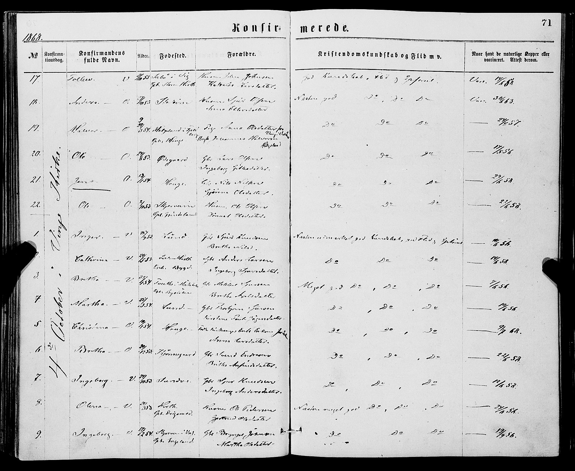 Vossestrand Sokneprestembete, AV/SAB-A-79101/H/Haa: Parish register (official) no. A 1, 1866-1877, p. 71