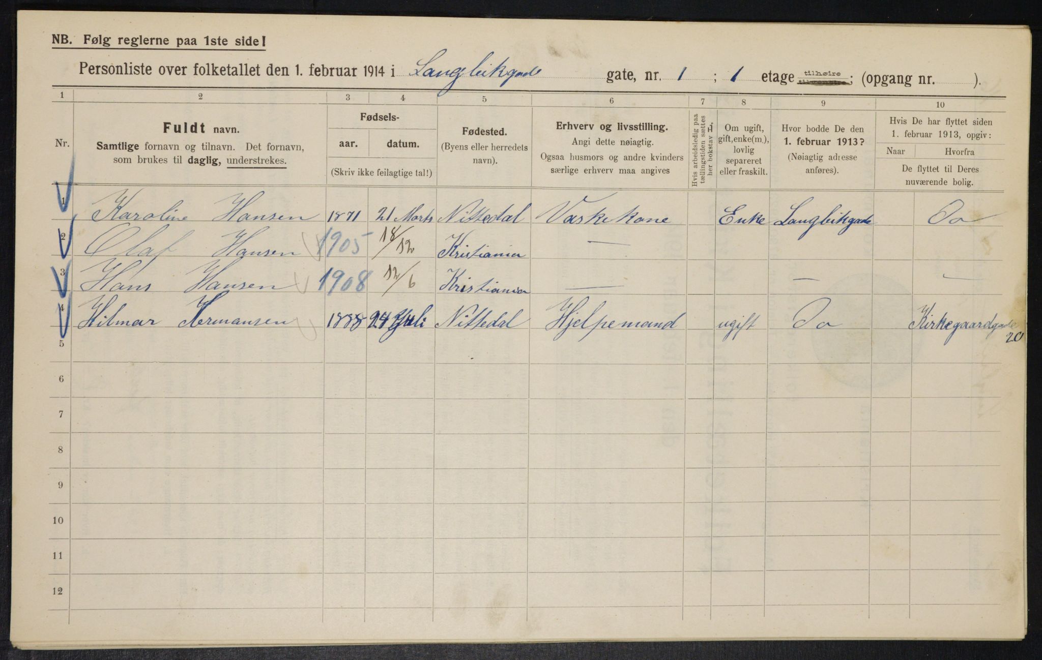 OBA, Municipal Census 1914 for Kristiania, 1914, p. 56845