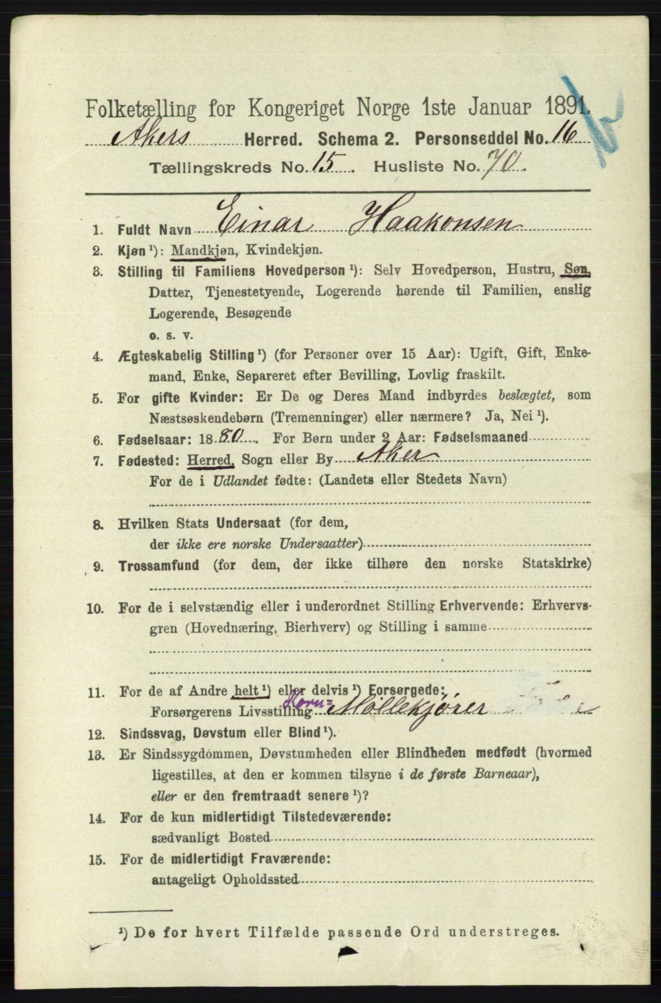 RA, 1891 census for 0218 Aker, 1891, p. 13914