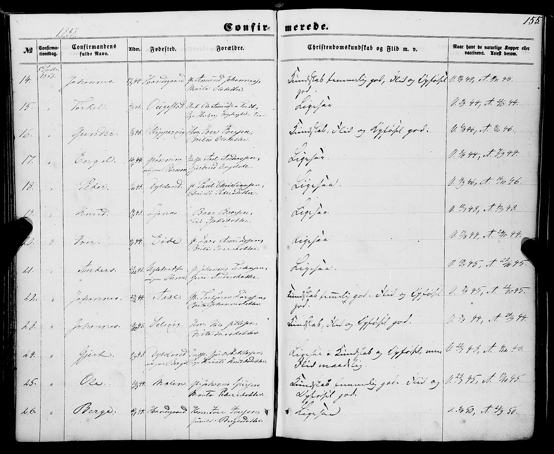 Strandebarm sokneprestembete, AV/SAB-A-78401/H/Haa: Parish register (official) no. A 8, 1858-1872, p. 155