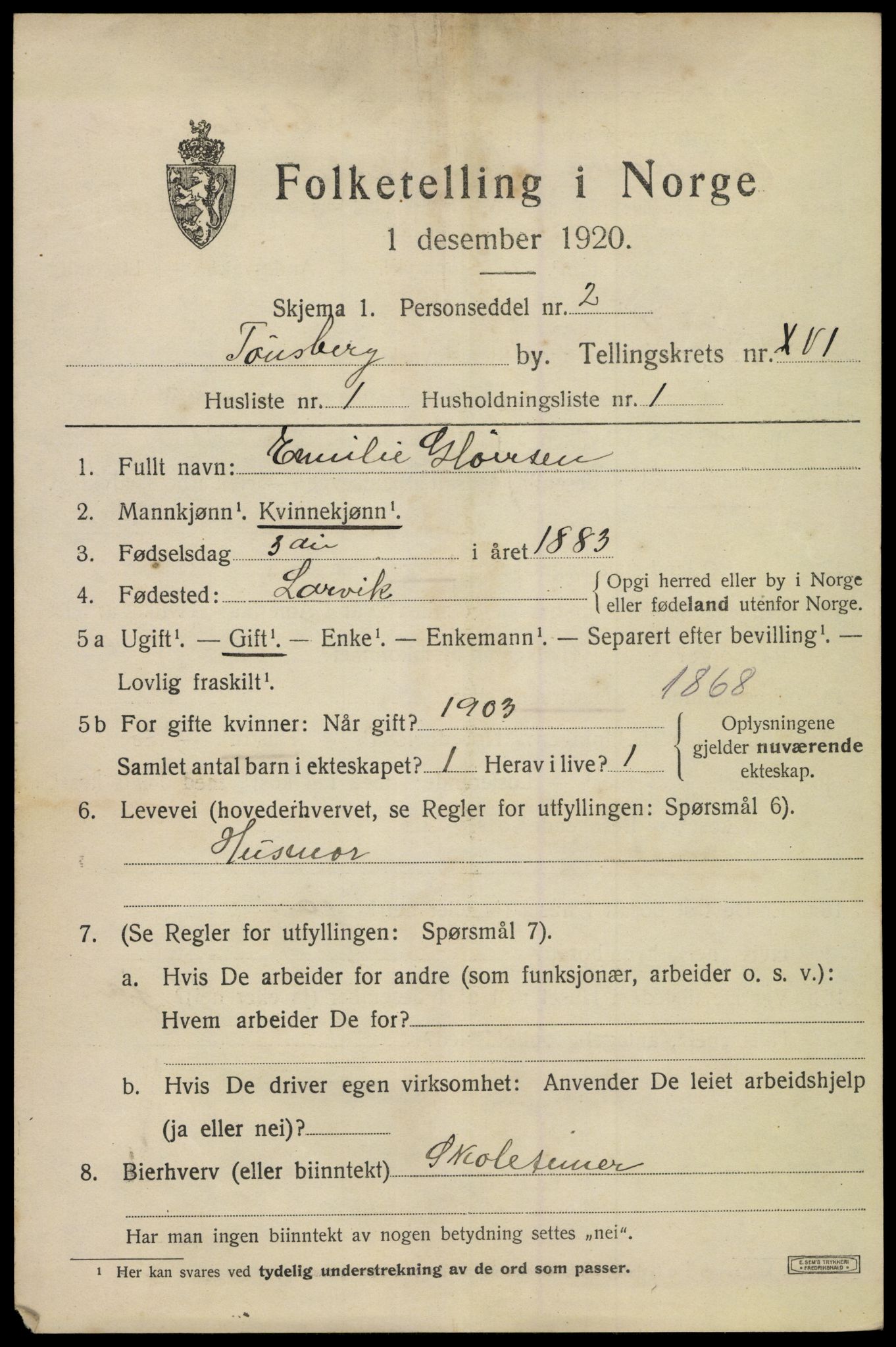 SAKO, 1920 census for Tønsberg, 1920, p. 24517