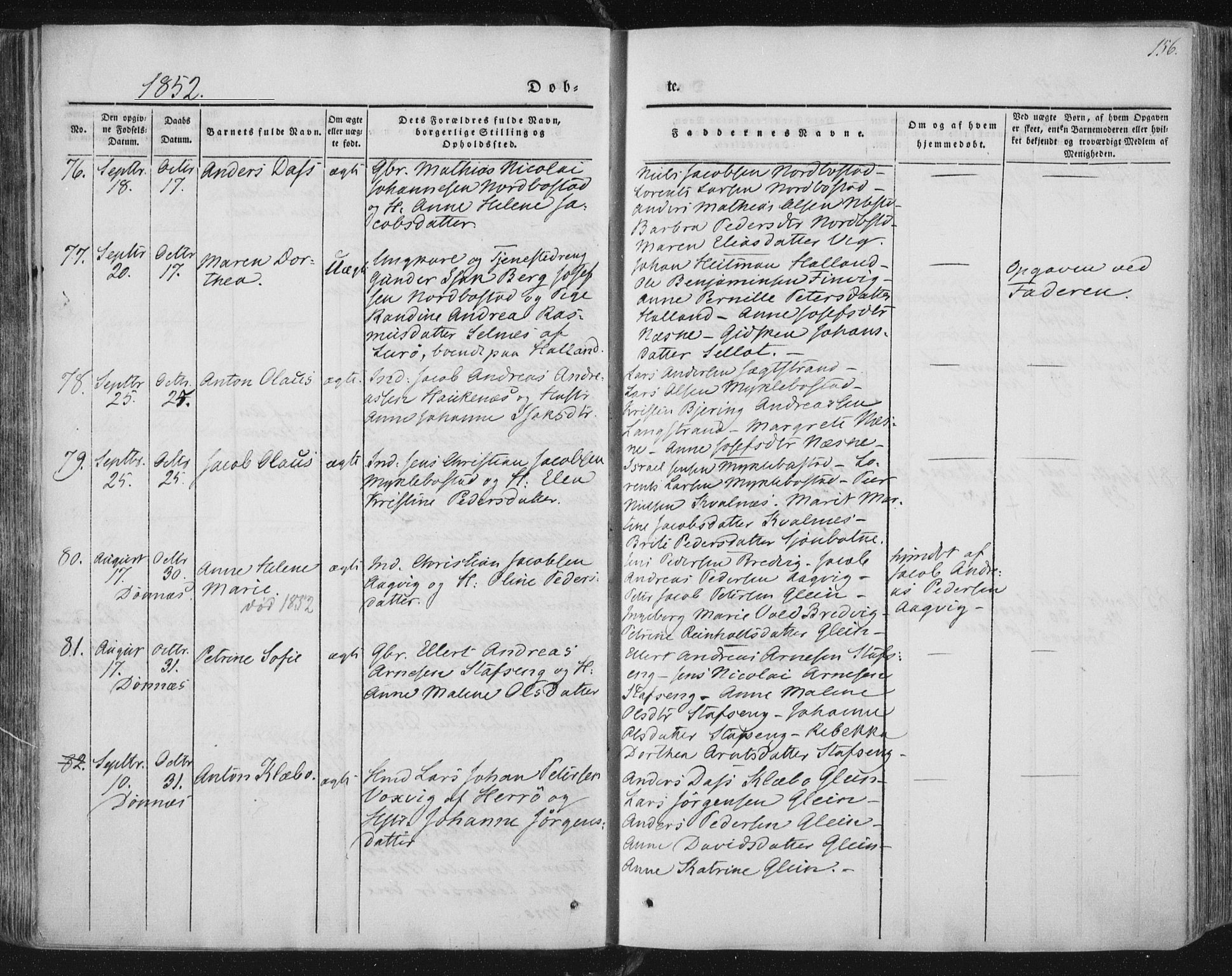 Ministerialprotokoller, klokkerbøker og fødselsregistre - Nordland, AV/SAT-A-1459/838/L0549: Parish register (official) no. 838A07, 1840-1854, p. 156