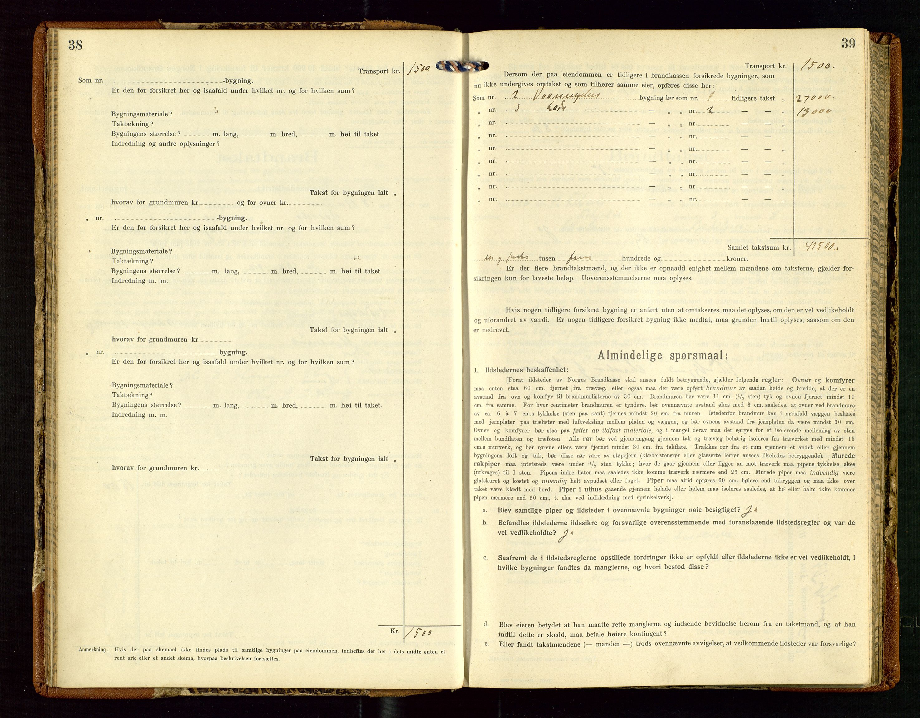 Torvestad lensmannskontor, AV/SAST-A-100307/1/Gob/L0005: "Brandtaxationsprotokol for Torvestad Lensmannsdistrikt", 1915-1928, p. 38-39