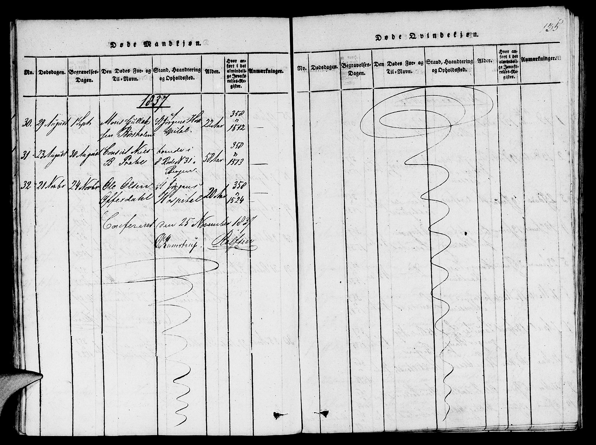 St. Jørgens hospital og Årstad sokneprestembete, AV/SAB-A-99934: Parish register (copy) no. A 1, 1816-1843, p. 135