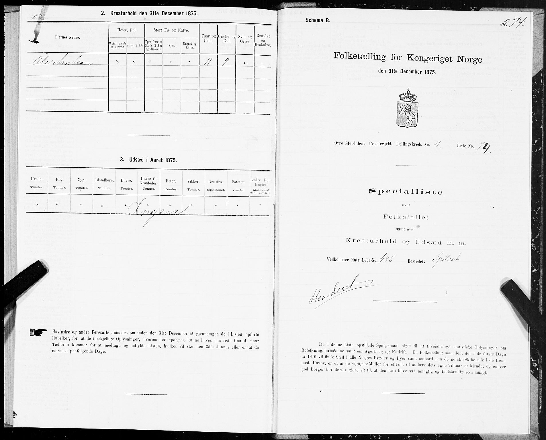 SAT, 1875 census for 1711P Øvre Stjørdal, 1875, p. 2274