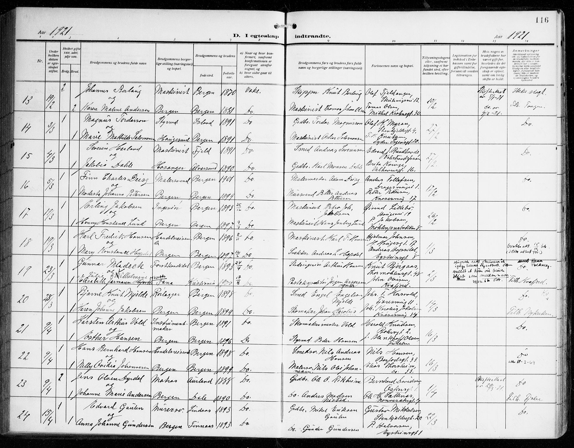 Johanneskirken sokneprestembete, SAB/A-76001/H/Haa/L0013: Parish register (official) no. D 2, 1912-1929, p. 116