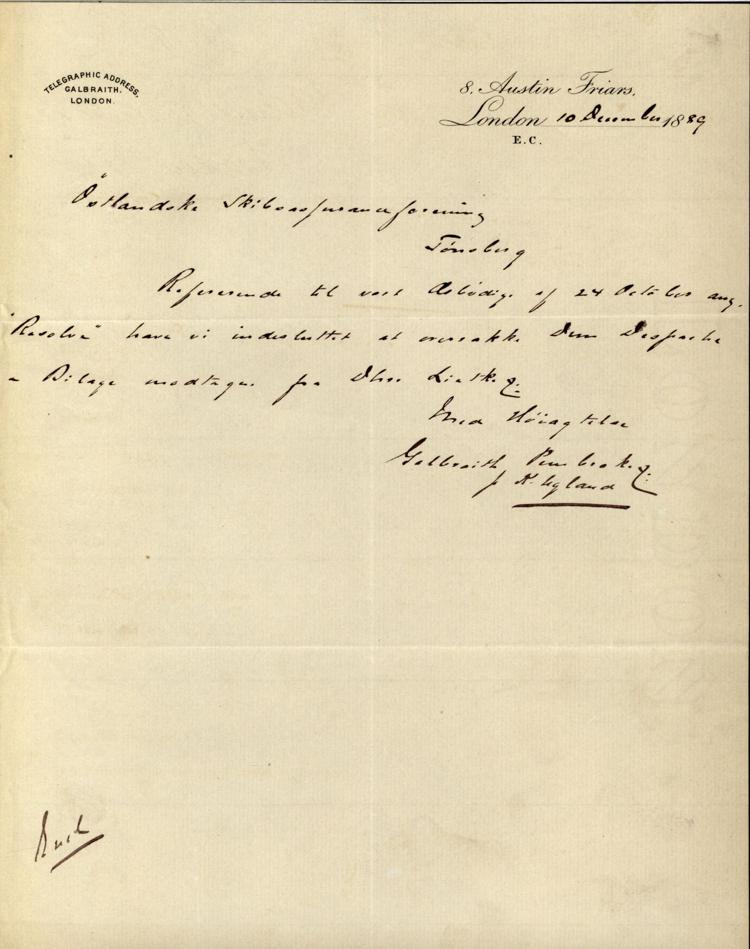 Pa 63 - Østlandske skibsassuranceforening, VEMU/A-1079/G/Ga/L0022/0002: Havaridokumenter / Resolve, Ragnhild, Respit, Rothesay, Skjold, 1888, p. 2