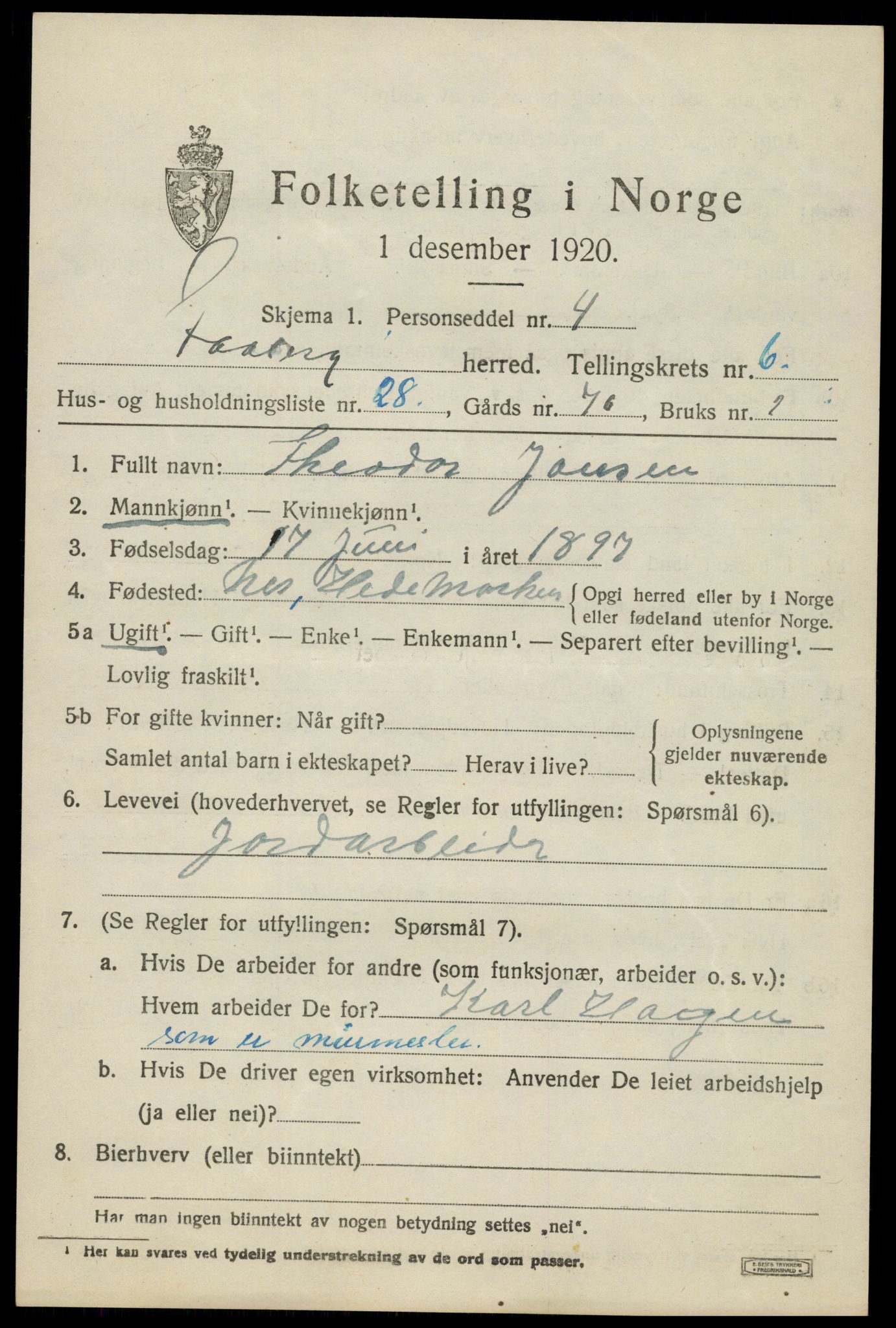 SAH, 1920 census for Fåberg, 1920, p. 7628