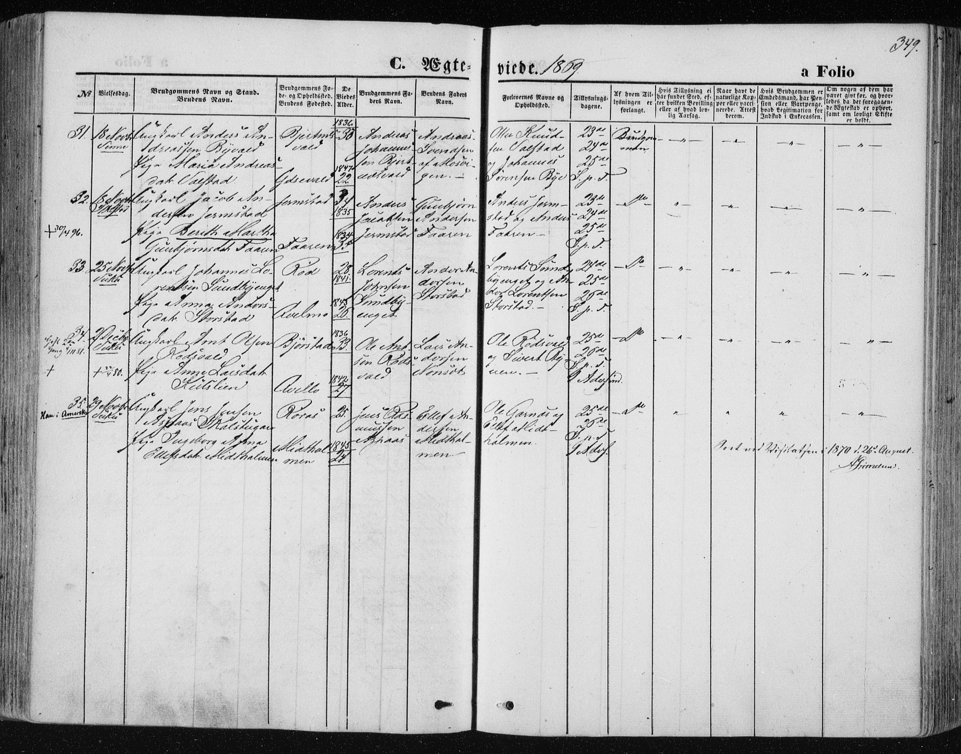 Ministerialprotokoller, klokkerbøker og fødselsregistre - Nord-Trøndelag, AV/SAT-A-1458/723/L0241: Parish register (official) no. 723A10, 1860-1869, p. 349