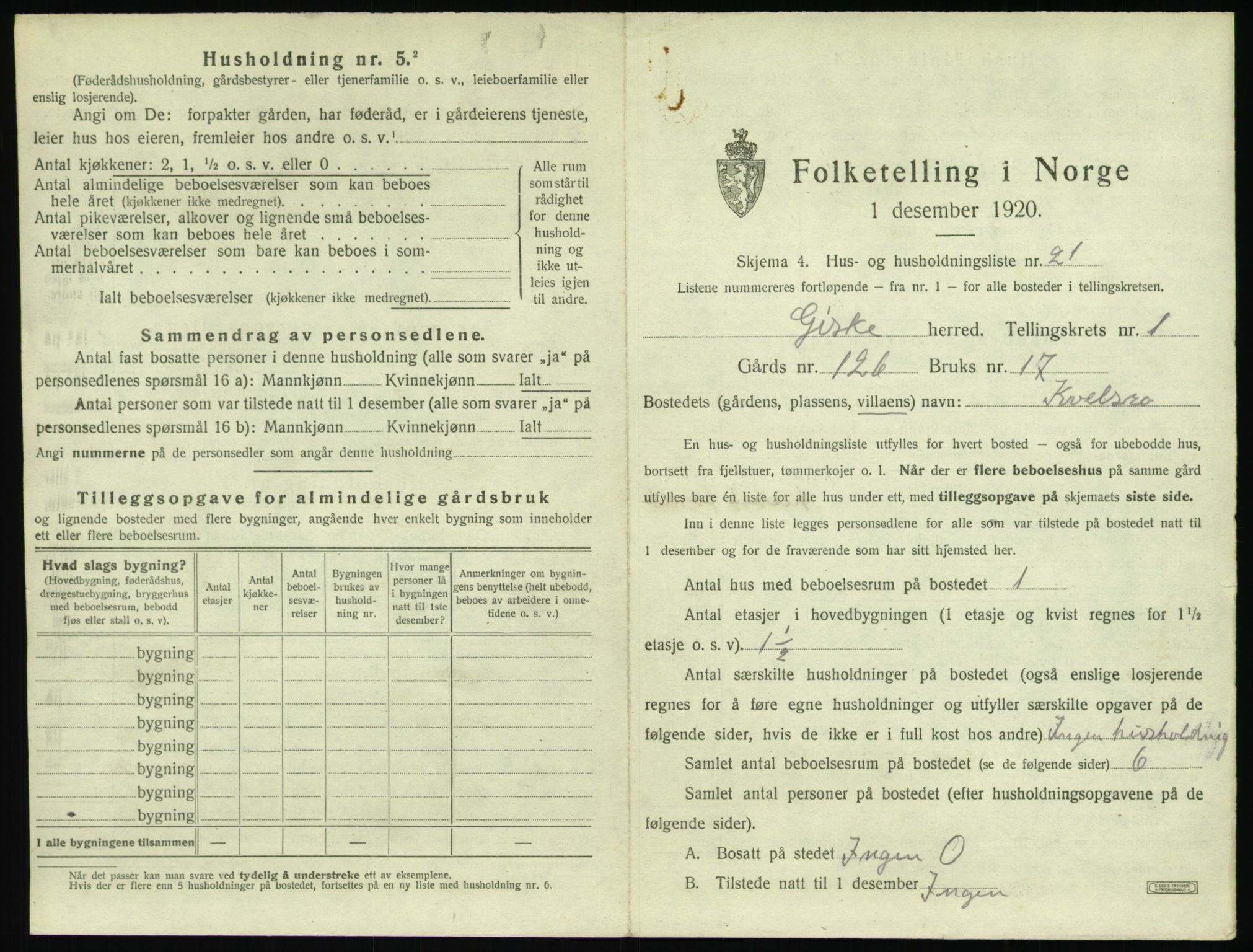 SAT, 1920 census for Giske, 1920, p. 68