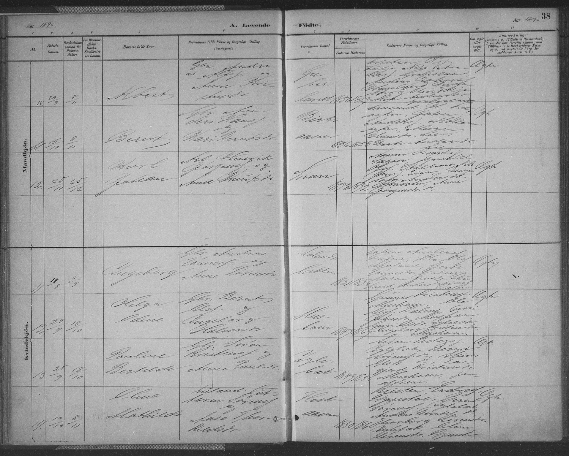 Vennesla sokneprestkontor, AV/SAK-1111-0045/Fa/Fac/L0009: Parish register (official) no. A 9, 1884-1901, p. 38