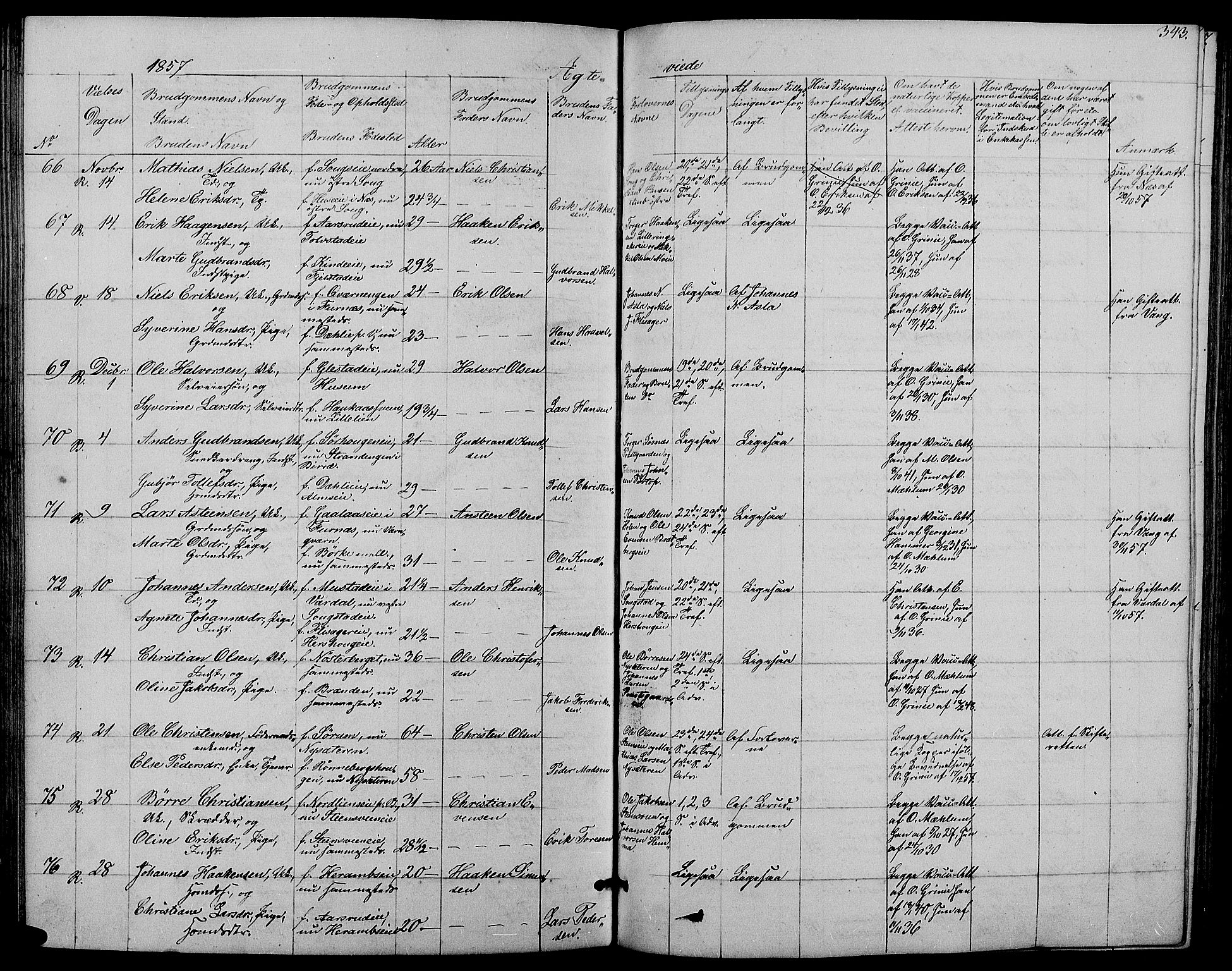 Ringsaker prestekontor, AV/SAH-PREST-014/L/La/L0006: Parish register (copy) no. 6, 1851-1860, p. 343