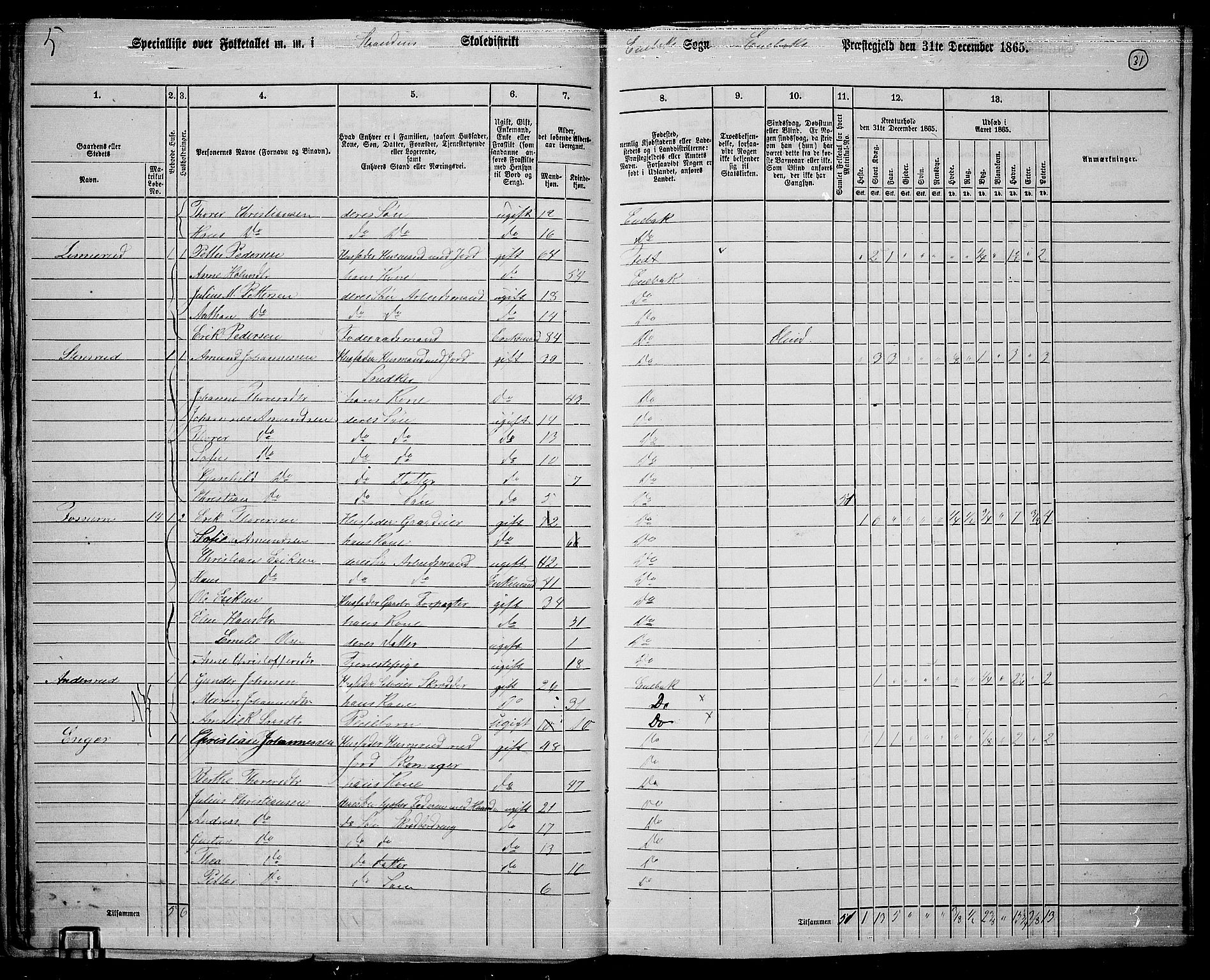 RA, 1865 census for Enebakk, 1865, p. 29