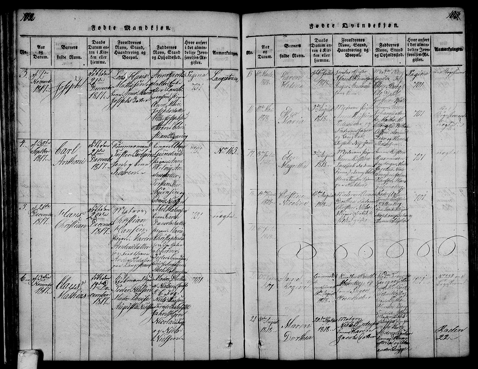 Larvik kirkebøker, AV/SAKO-A-352/F/Fa/L0001: Parish register (official) no. I 1, 1814-1825, p. 102-103