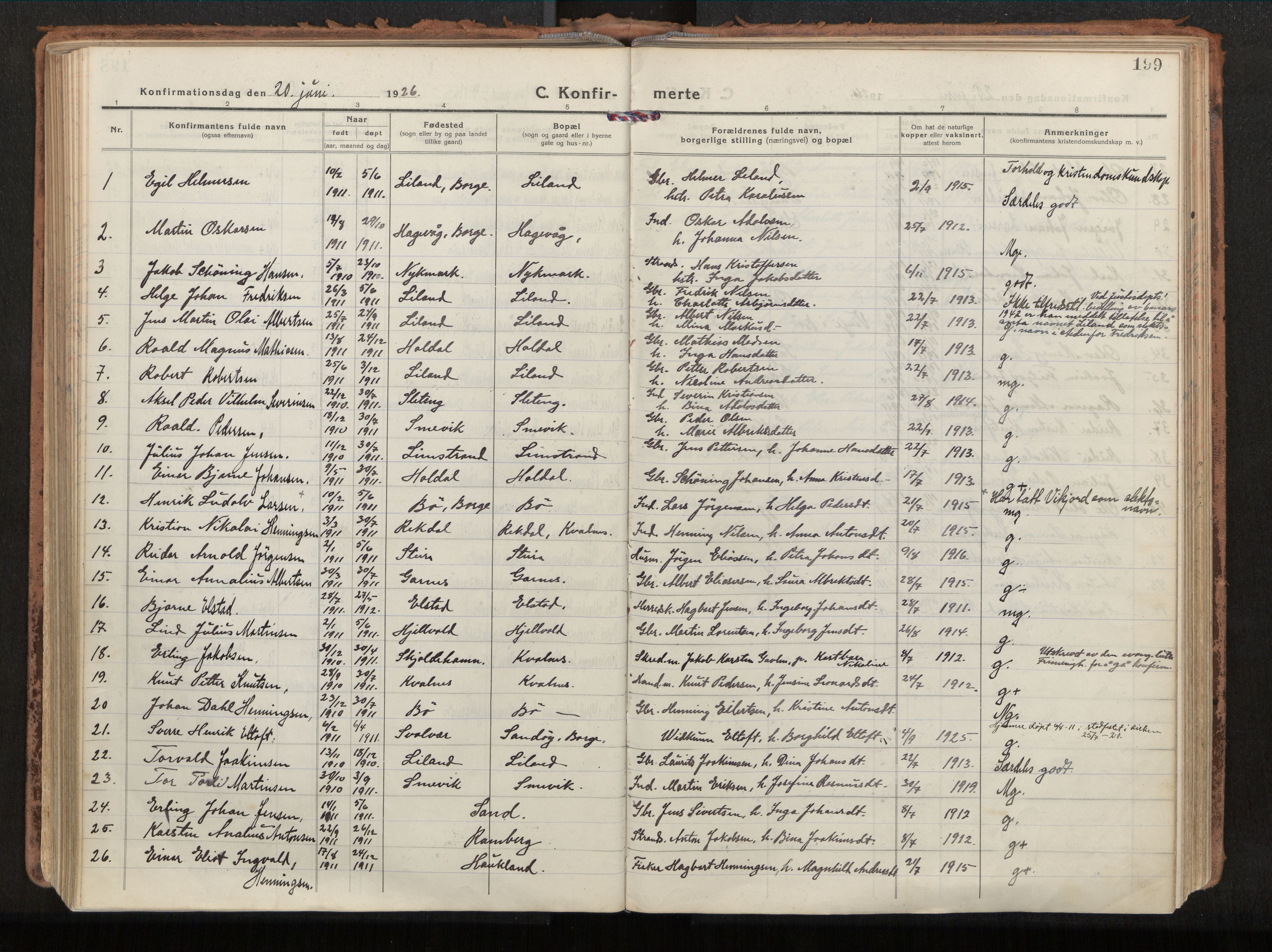 Ministerialprotokoller, klokkerbøker og fødselsregistre - Nordland, SAT/A-1459/880/L1136: Parish register (official) no. 880A10, 1919-1927, p. 199
