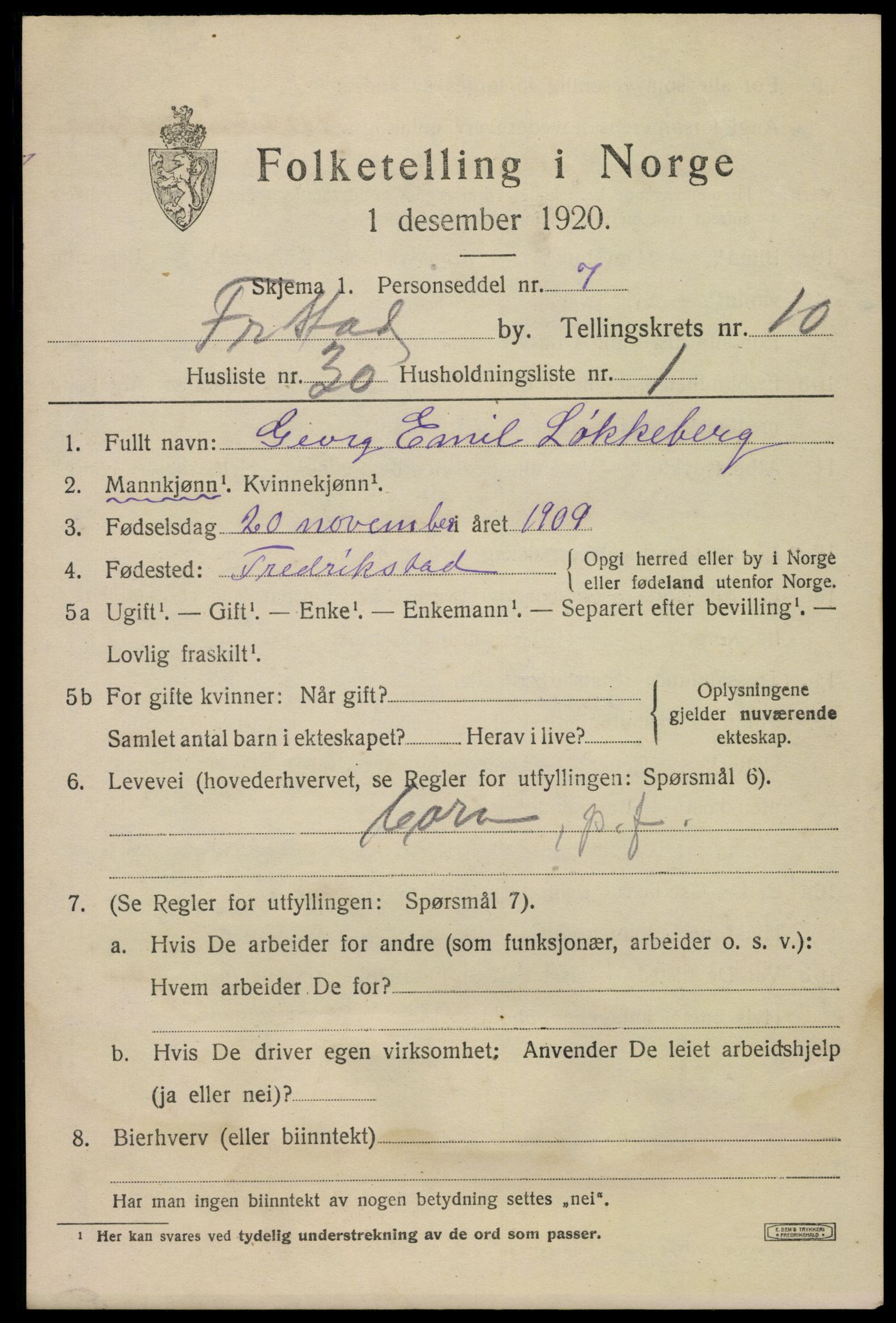 SAO, 1920 census for Fredrikstad, 1920, p. 27357