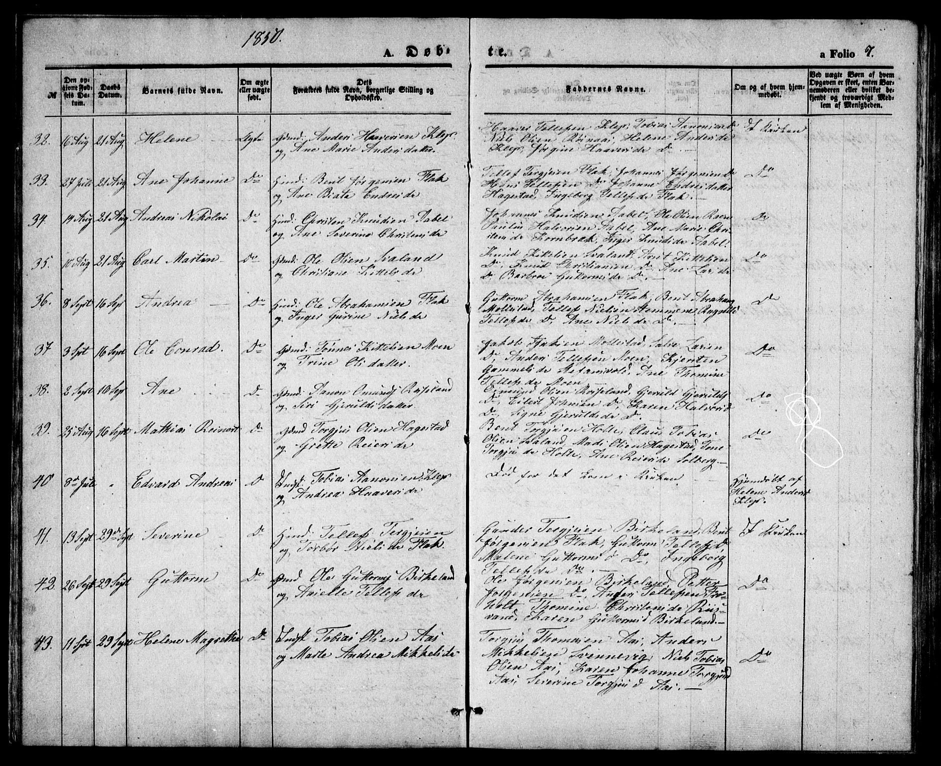 Birkenes sokneprestkontor, AV/SAK-1111-0004/F/Fb/L0002: Parish register (copy) no. B 2, 1849-1876, p. 7