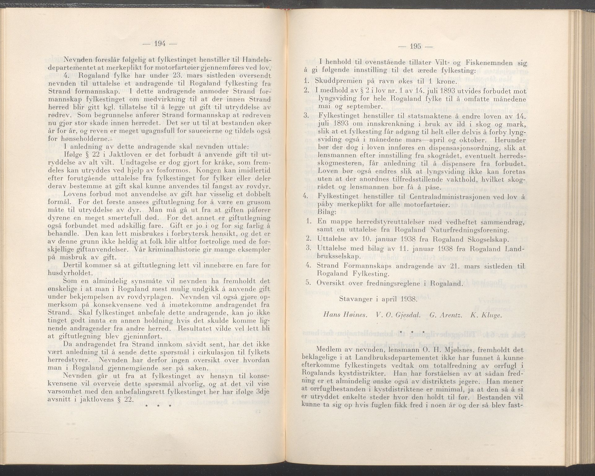 Rogaland fylkeskommune - Fylkesrådmannen , IKAR/A-900/A/Aa/Aaa/L0057: Møtebok , 1938, p. 194-195