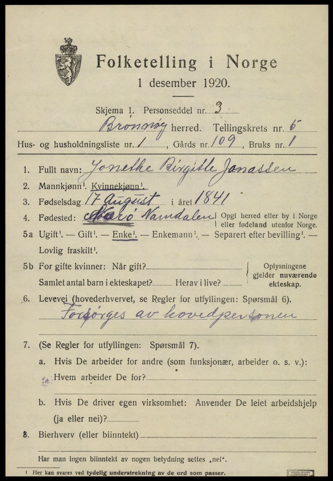 SAT, 1920 census for Brønnøy, 1920, p. 3756