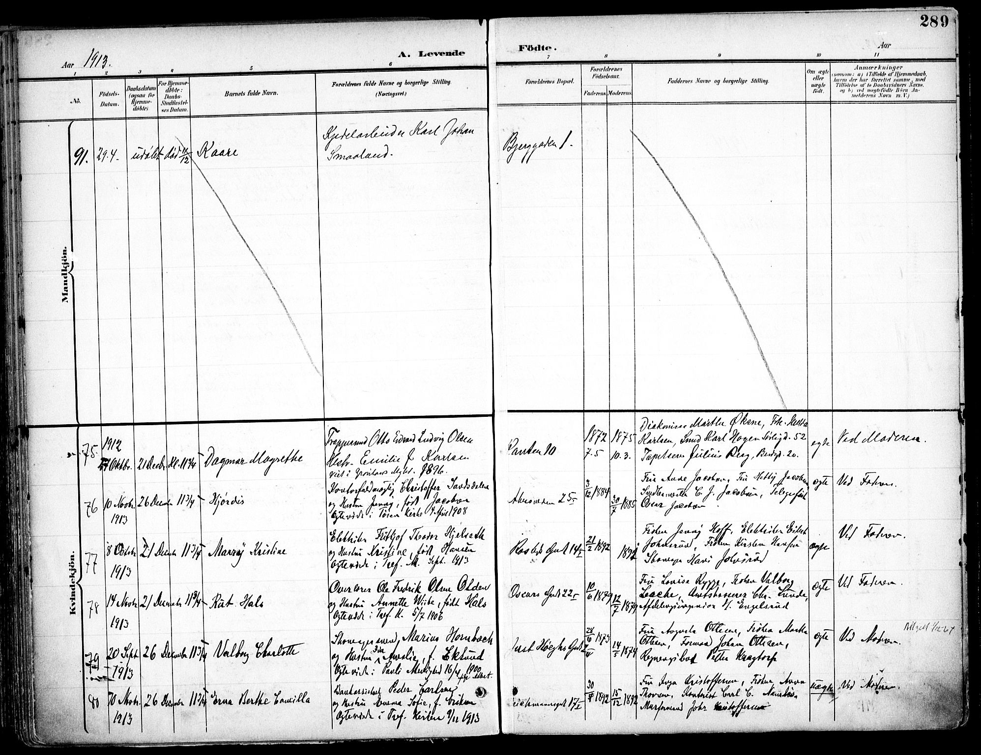 Trefoldighet prestekontor Kirkebøker, AV/SAO-A-10882/F/Fa/L0007: Parish register (official) no. I 7, 1900-1914, p. 289