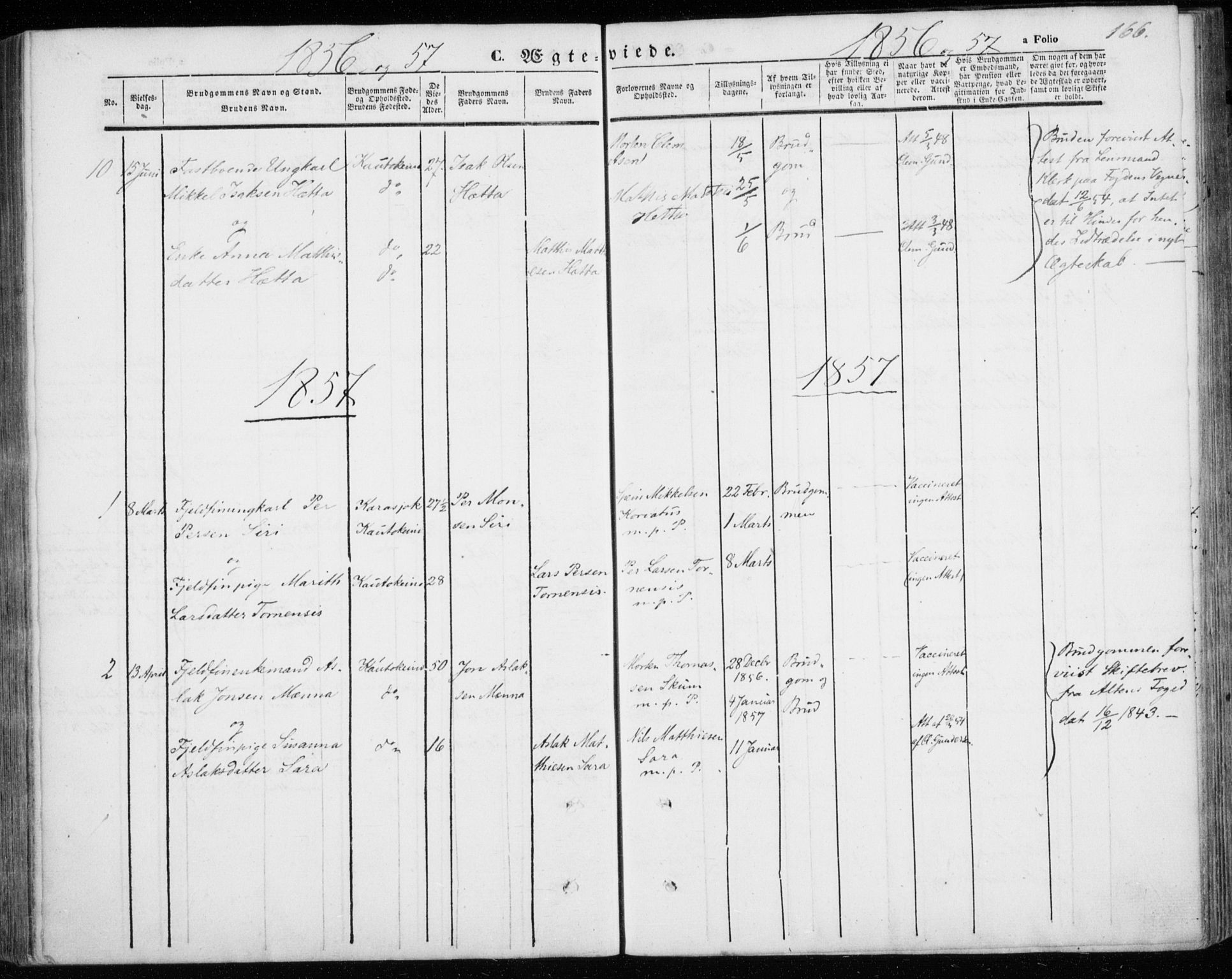 Kautokeino sokneprestembete, SATØ/S-1340/H/Ha/L0002.kirke: Parish register (official) no. 2, 1843-1861, p. 166