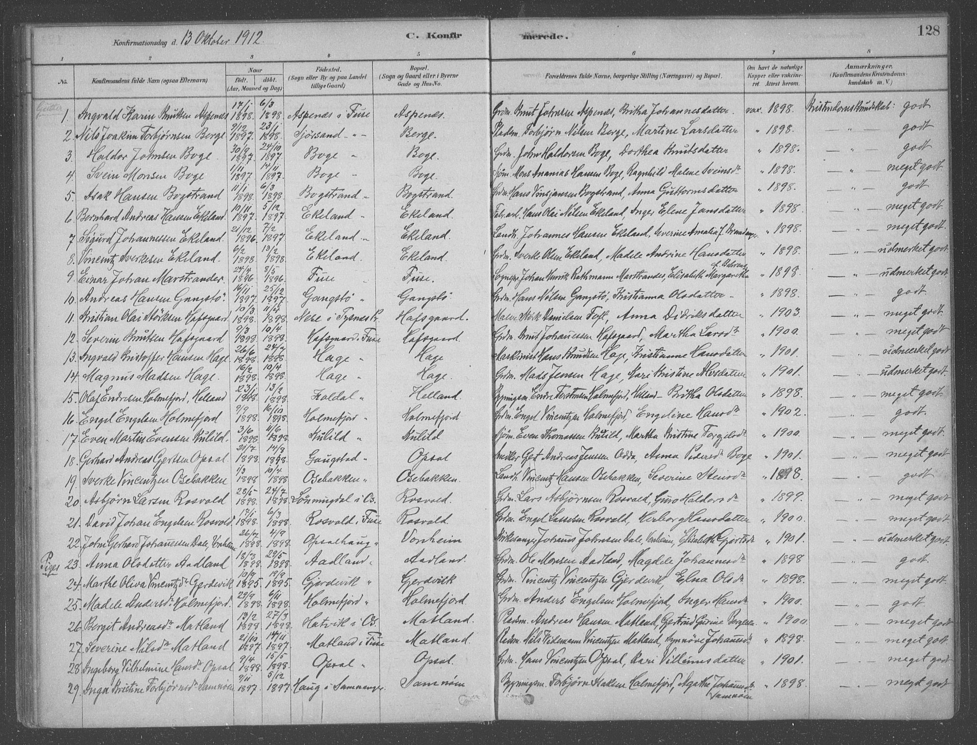 Fusa sokneprestembete, AV/SAB-A-75401/H/Haa: Parish register (official) no. B 1, 1880-1938, p. 128