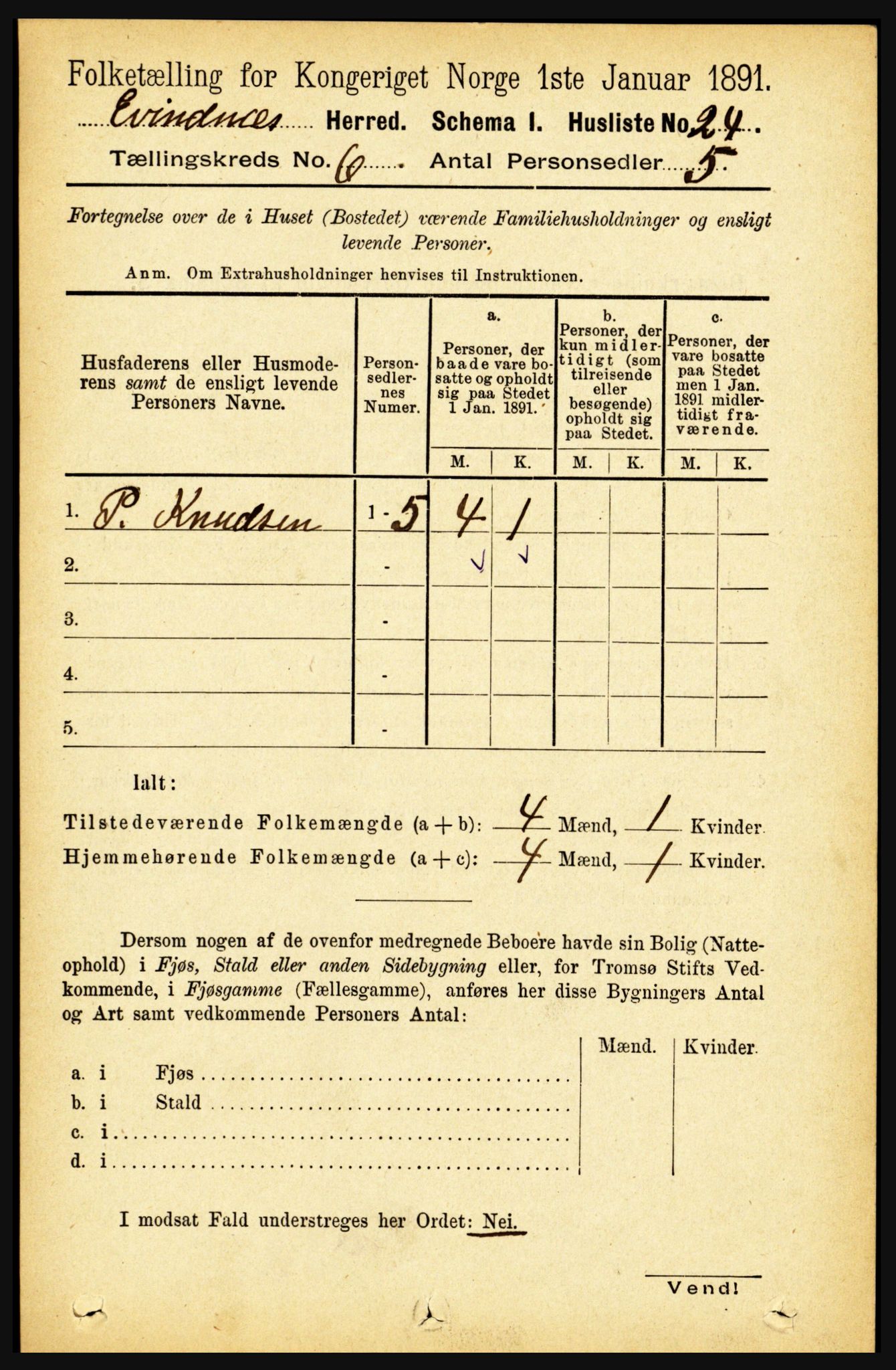 RA, 1891 census for 1853 Evenes, 1891, p. 1908