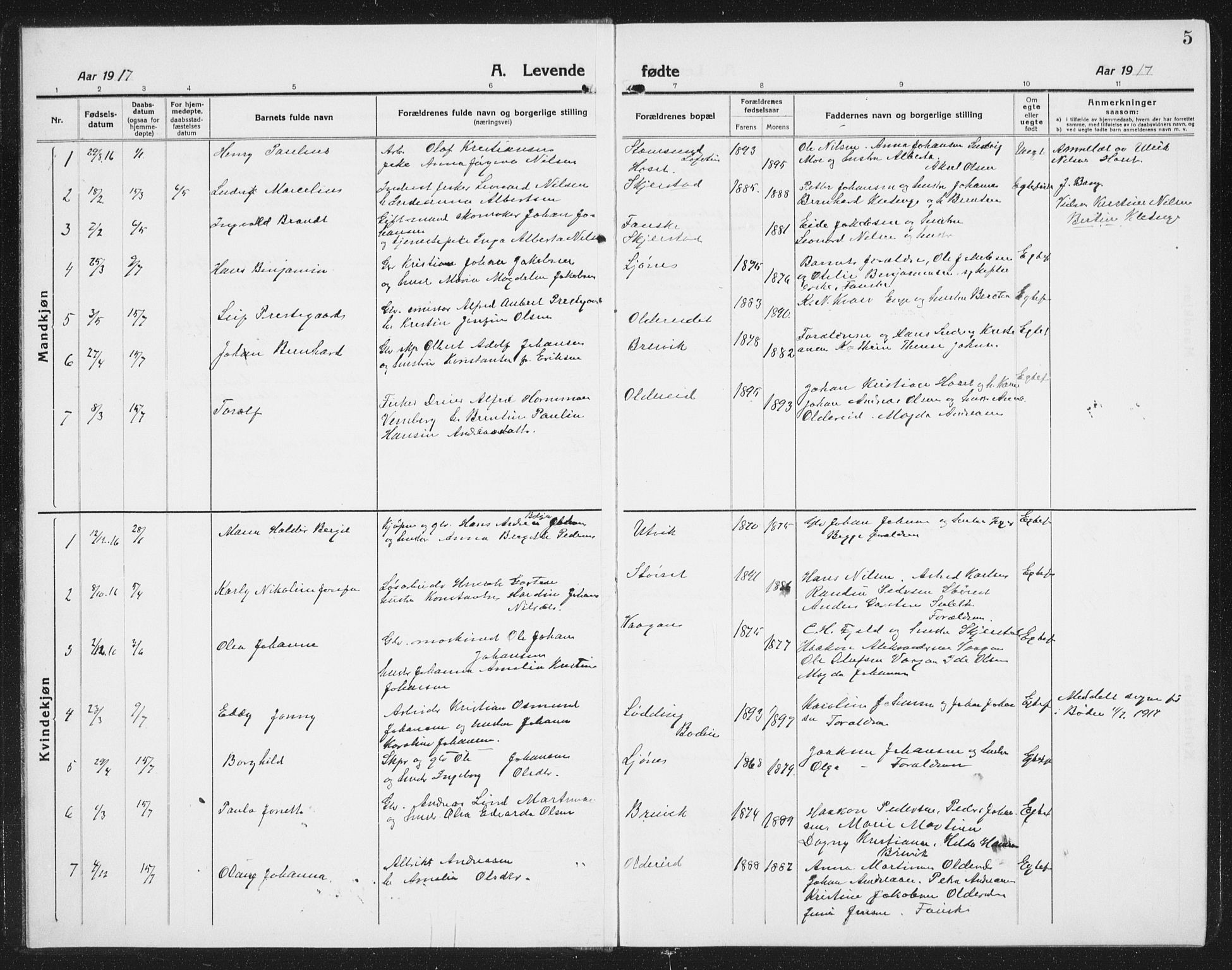 Ministerialprotokoller, klokkerbøker og fødselsregistre - Nordland, SAT/A-1459/852/L0757: Parish register (copy) no. 852C08, 1916-1934, p. 5