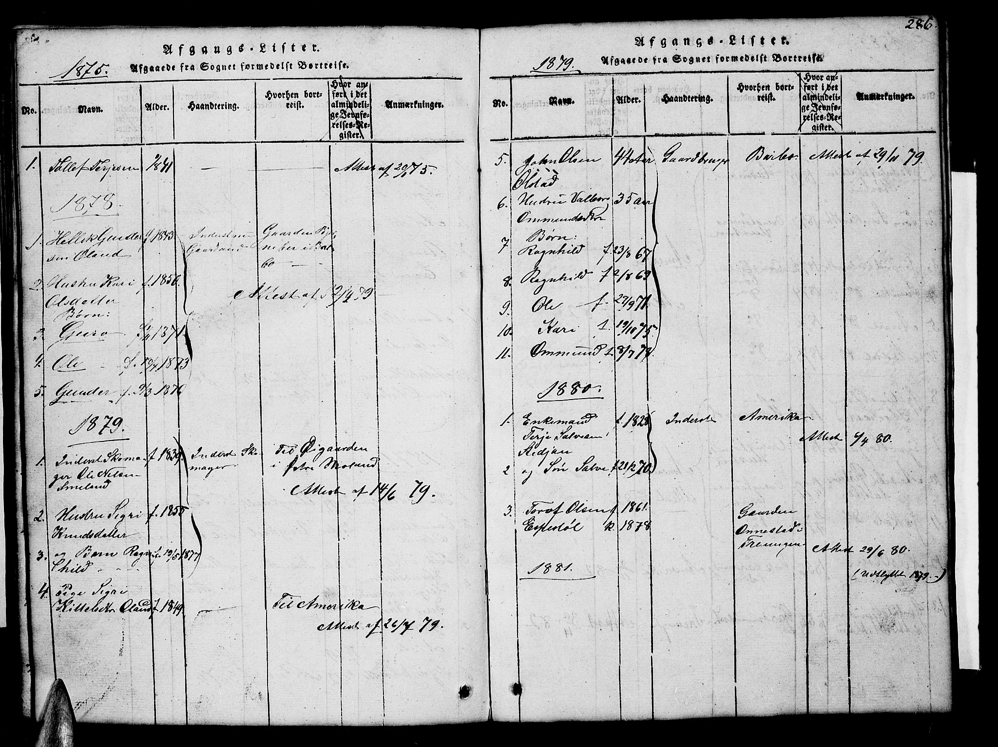 Åmli sokneprestkontor, SAK/1111-0050/F/Fb/Fba/L0001: Parish register (copy) no. B 1, 1816-1890, p. 286