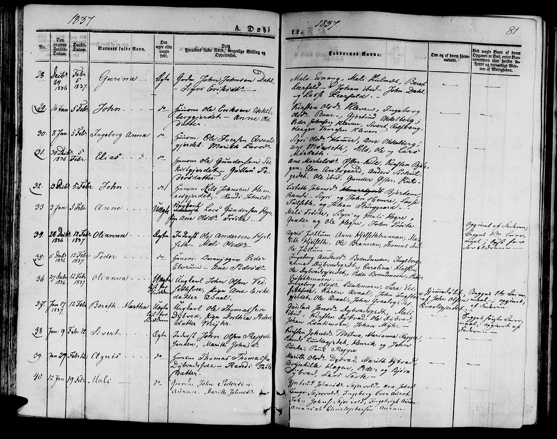 Ministerialprotokoller, klokkerbøker og fødselsregistre - Nord-Trøndelag, AV/SAT-A-1458/709/L0071: Parish register (official) no. 709A11, 1833-1844, p. 81