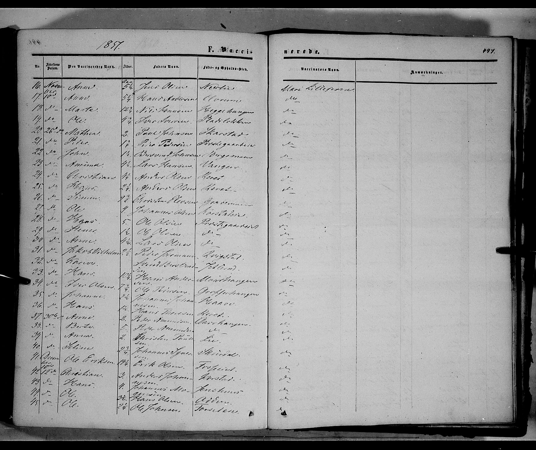 Sør-Fron prestekontor, SAH/PREST-010/H/Ha/Haa/L0001: Parish register (official) no. 1, 1849-1863, p. 497