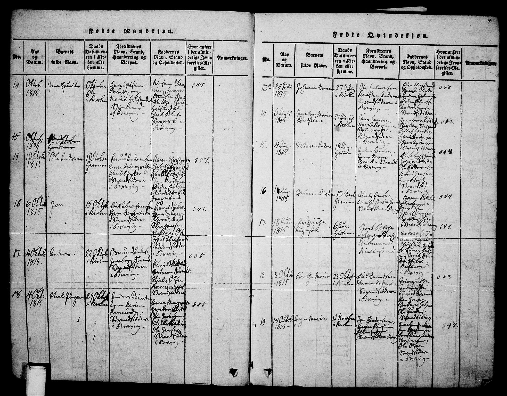 Brevik kirkebøker, AV/SAKO-A-255/F/Fa/L0004: Parish register (official) no. 4, 1814-1846, p. 4