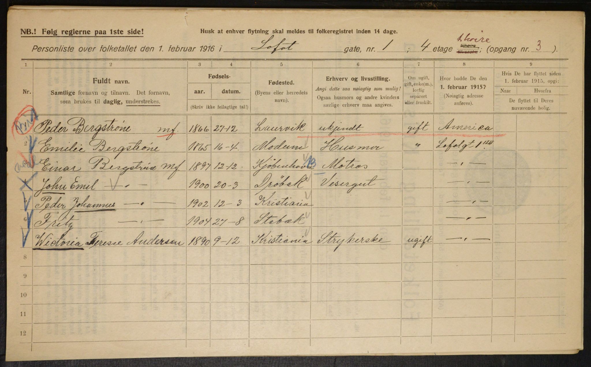 OBA, Municipal Census 1916 for Kristiania, 1916, p. 59656